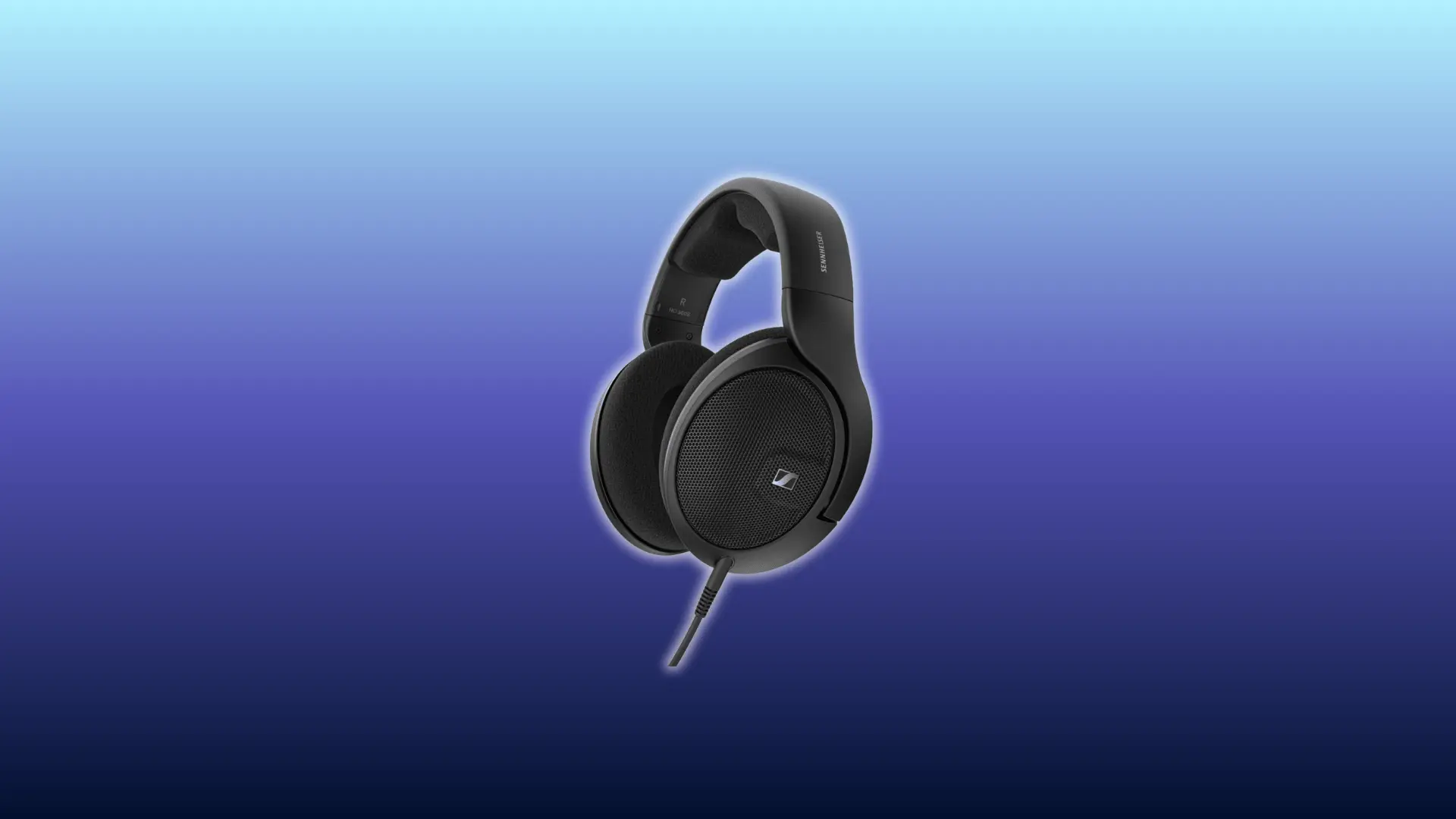 Image of Sennheiser HD 560S headphones, over-ear open-back design, displayed against a blue gradient background.