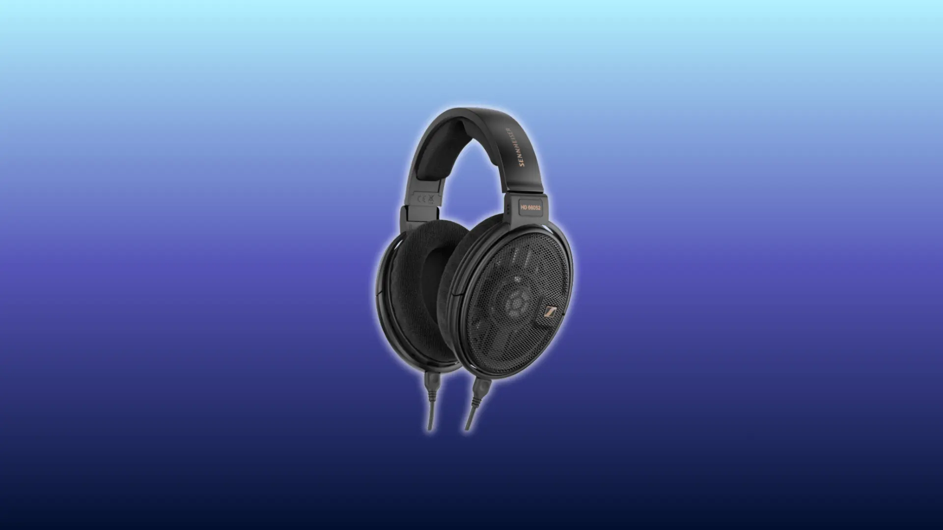 Image of Sennheiser HD 660 S2 headphones, over-ear open-back design, displayed against gradient blue background.