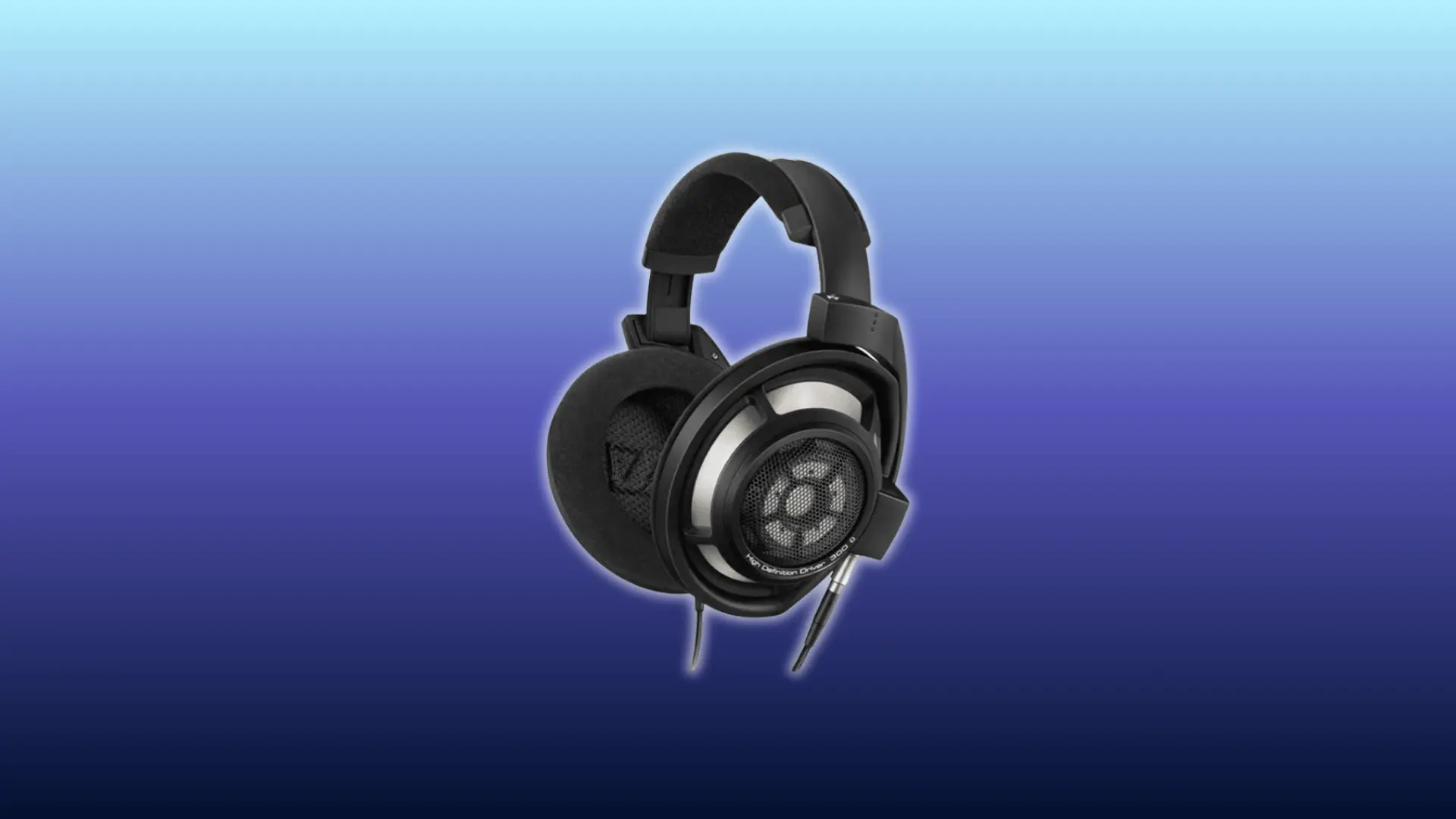 Image of sennheiser-hd-800-s headphones, over-ear open-back design, displayed against gradient blue background