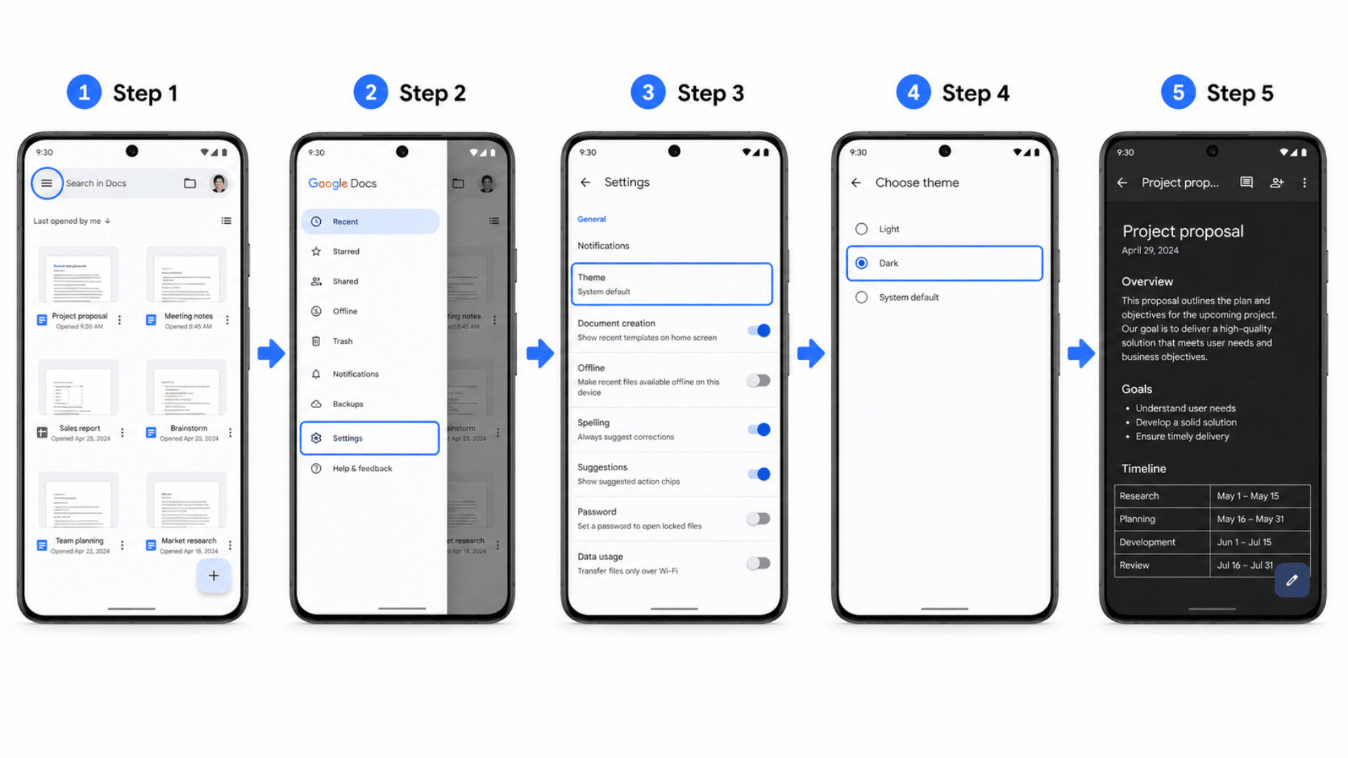step-by-step guide to enable dark mode in google docs on android