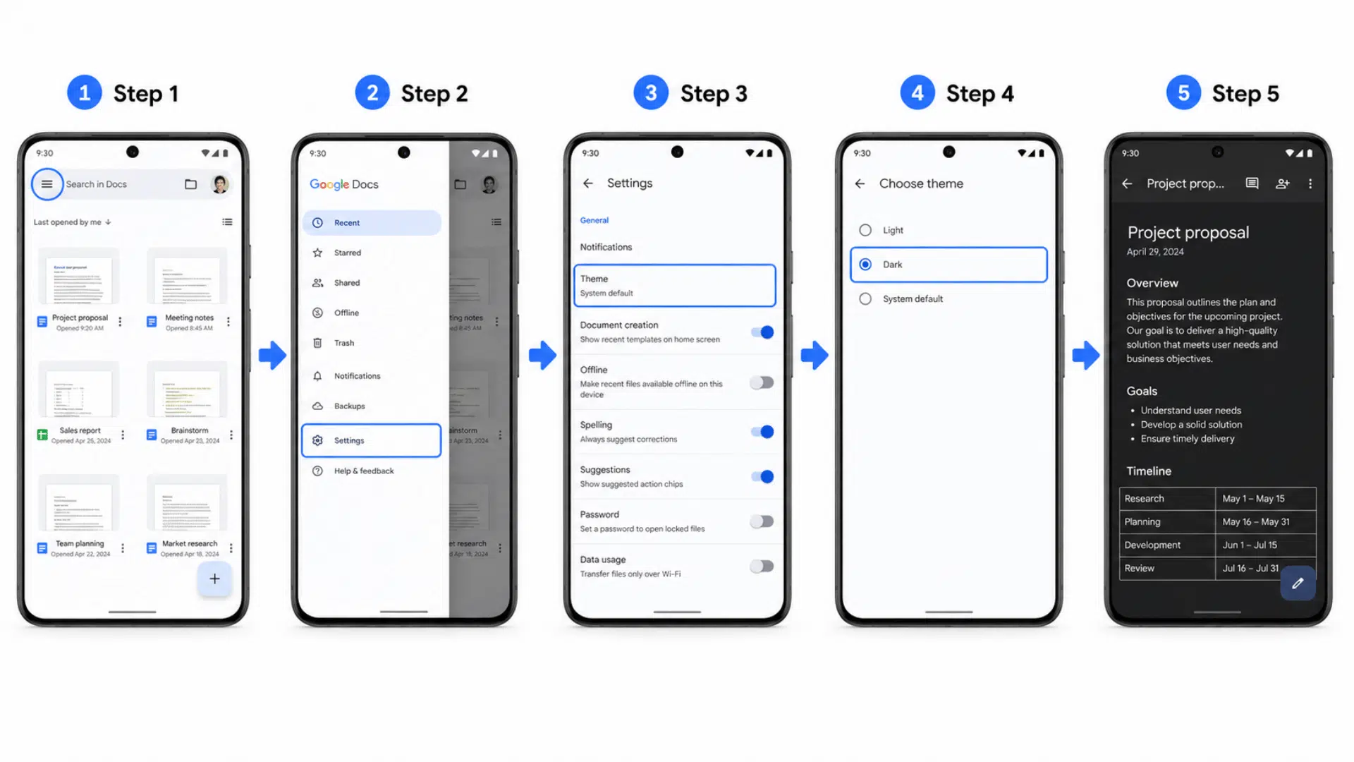 step-by-step guide to enable dark mode in google docs on android