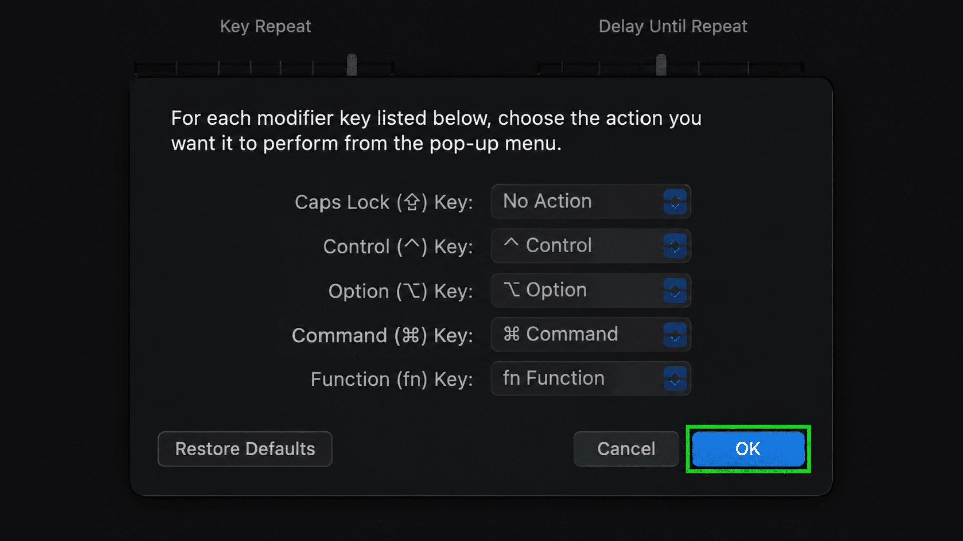 system preferences menu and modifier key settings options in a chromebook settings tab showing caps lock control option command and function key settings