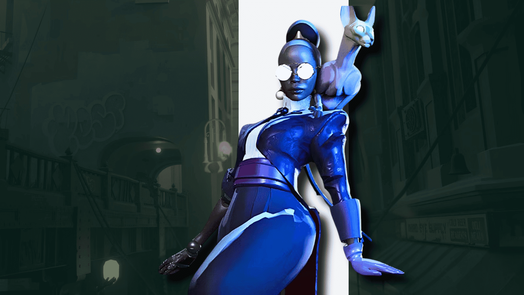 3d style presentation of deadlock character calico in a detailed game environment presentation
