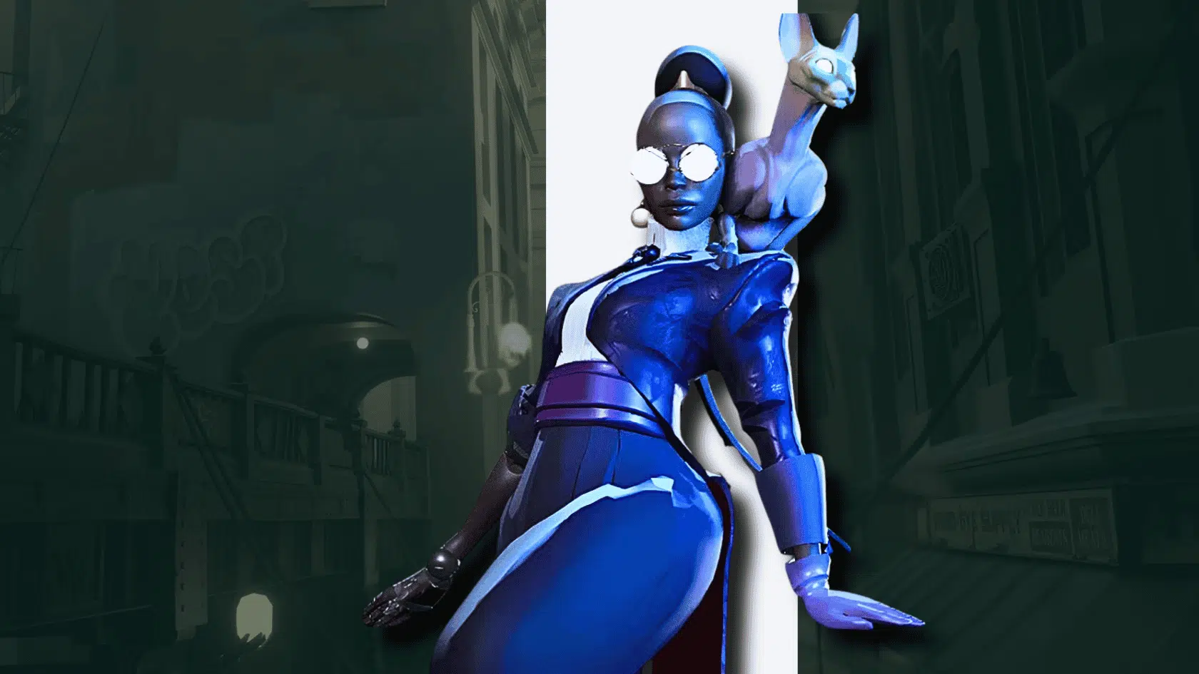 3d style presentation of deadlock character calico  in a detailed game environment presentation