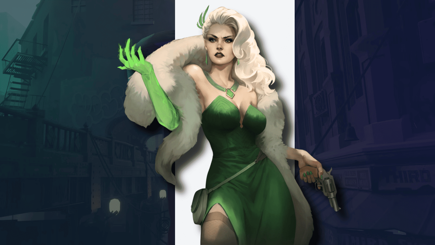 3d style presentation of deadlock character lady geist in a detailed game environment presentation