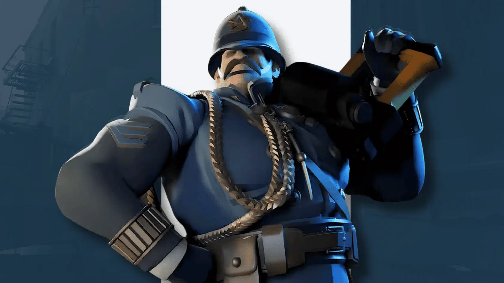 a 3d style presentation of deadlock character warden in a detailed game environment presentation