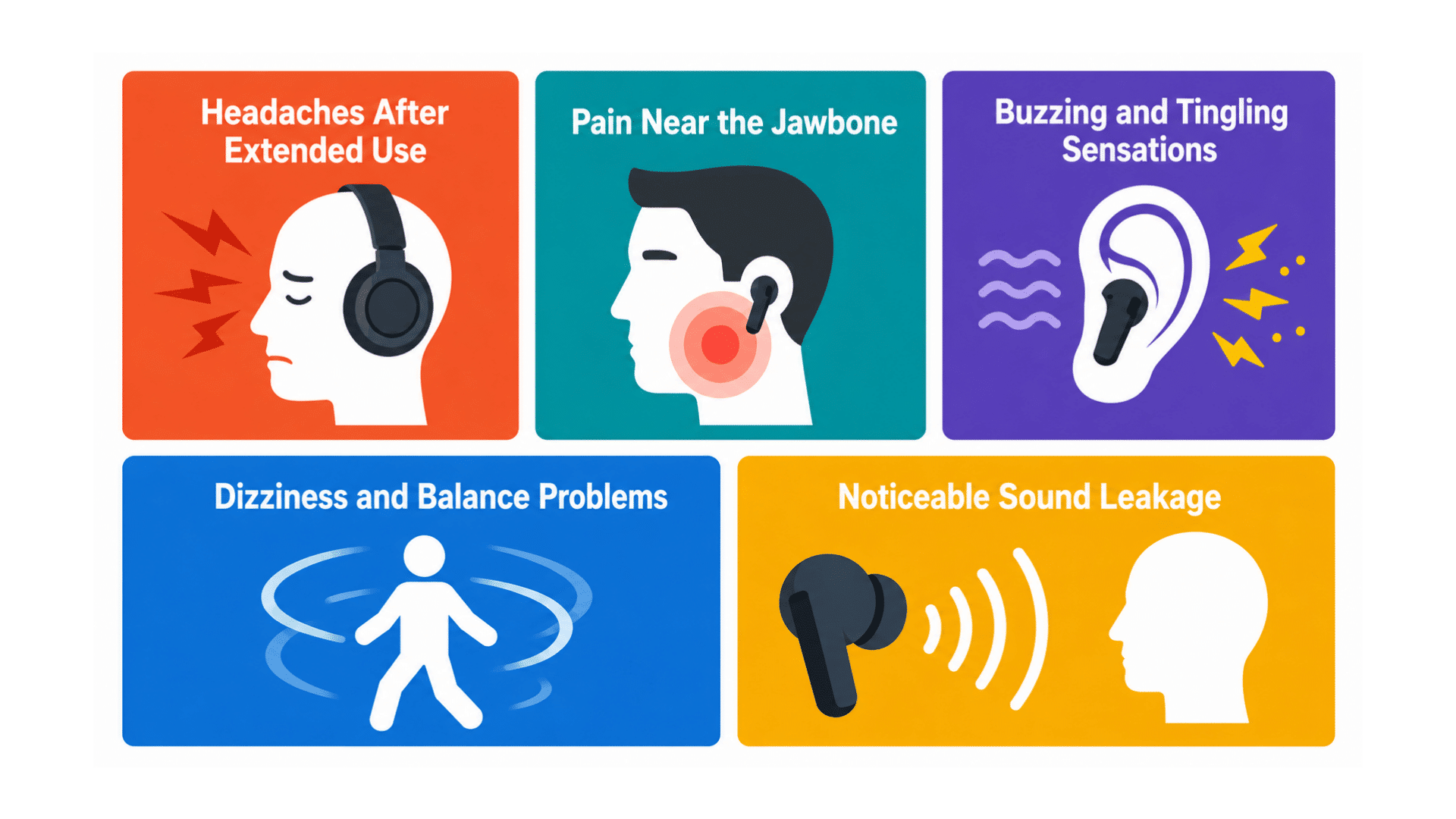 a infographic image showing different common bone conduction headphones side effects