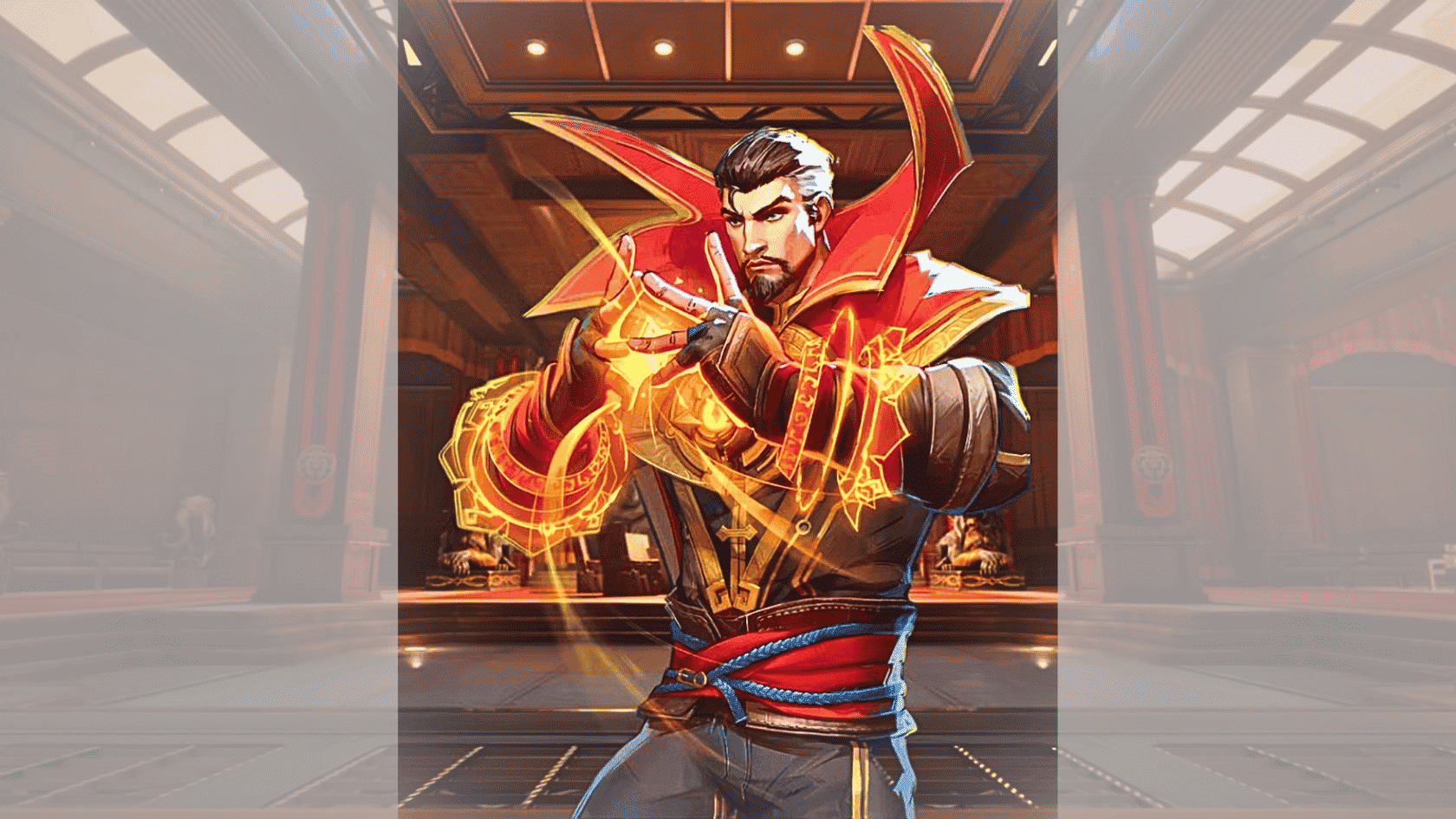 a marvel rivals character character doctor strange image on a blurred background presentation