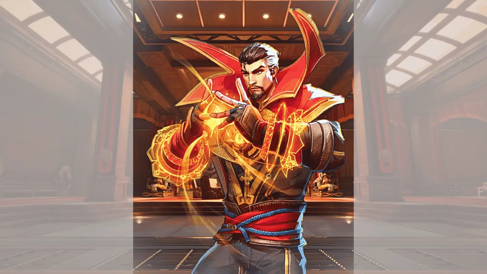 a marvel rivals character character doctor strange image on a blurred background presentation