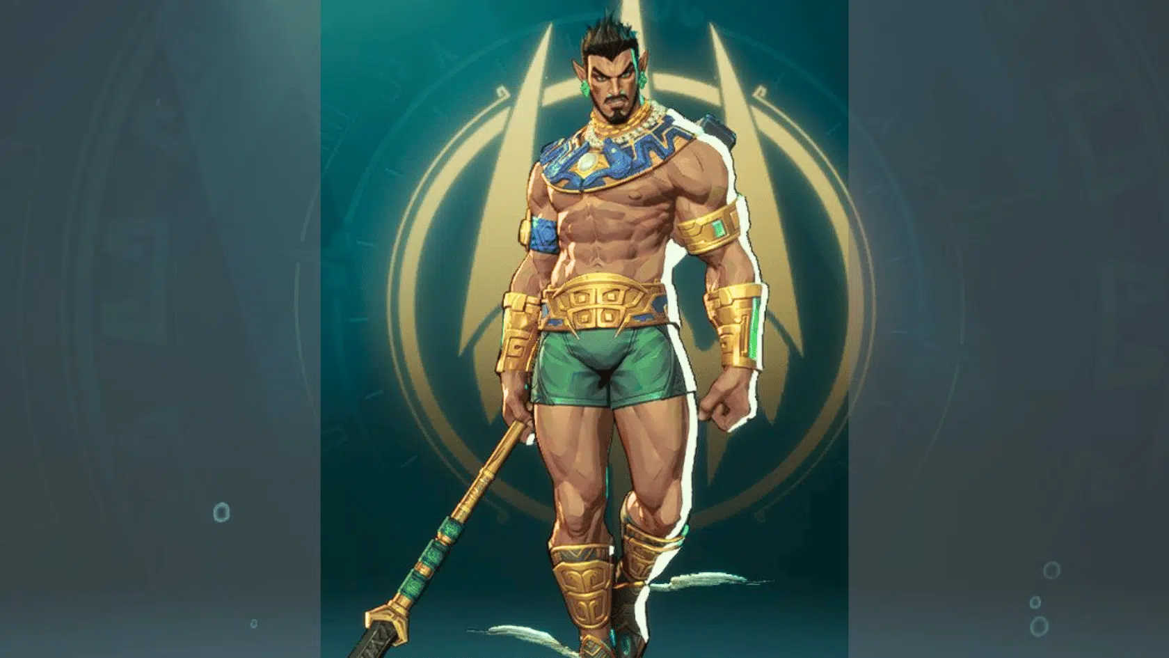 a marvel rivals character character namor image on a blurred background presentation