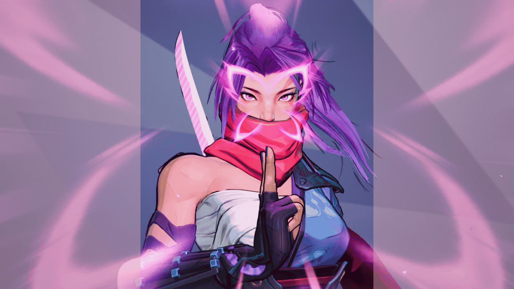 a marvel rivals character character psylocke image on a blurred background presentation