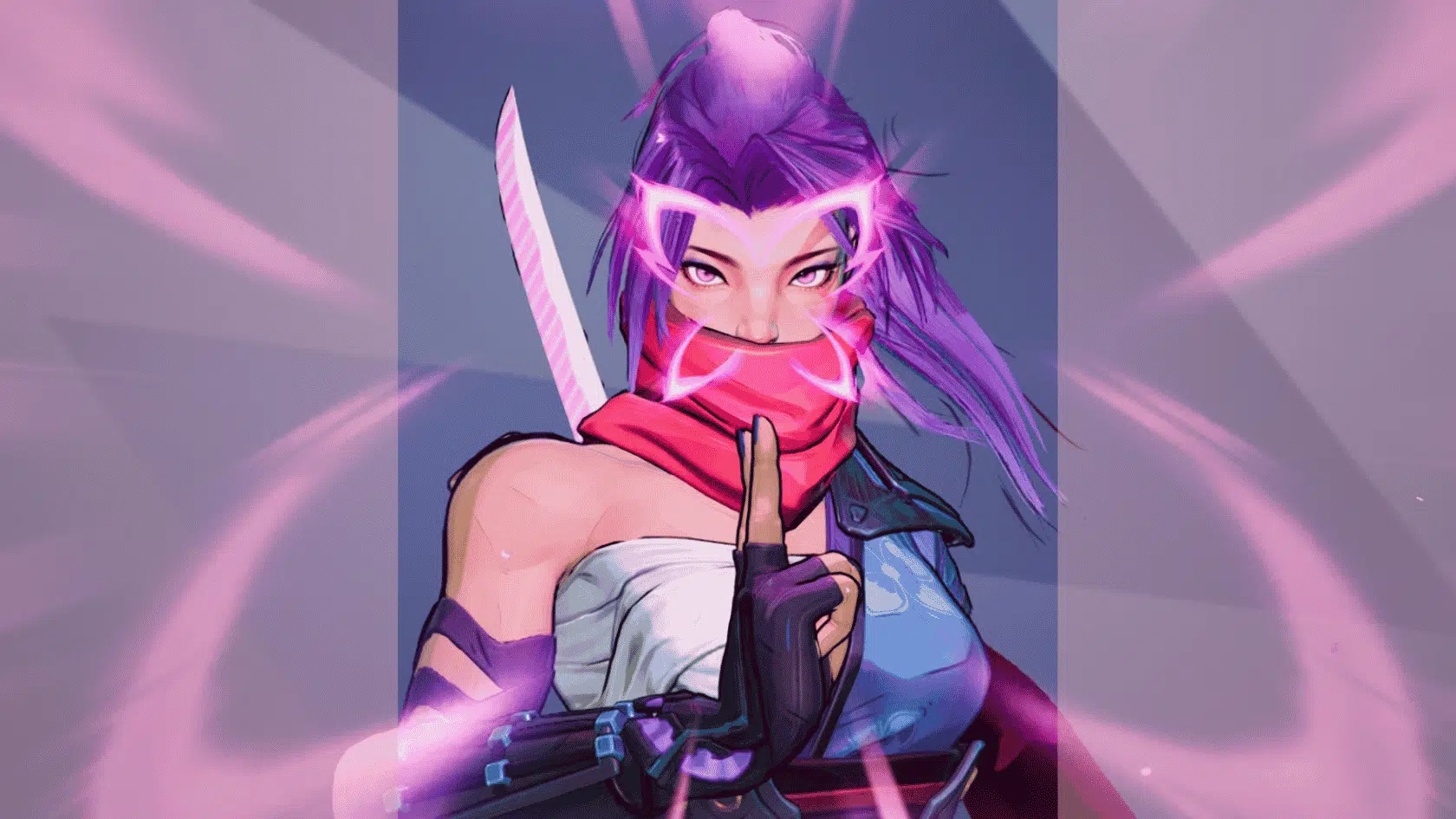 a marvel rivals character character psylocke image on a blurred background presentation