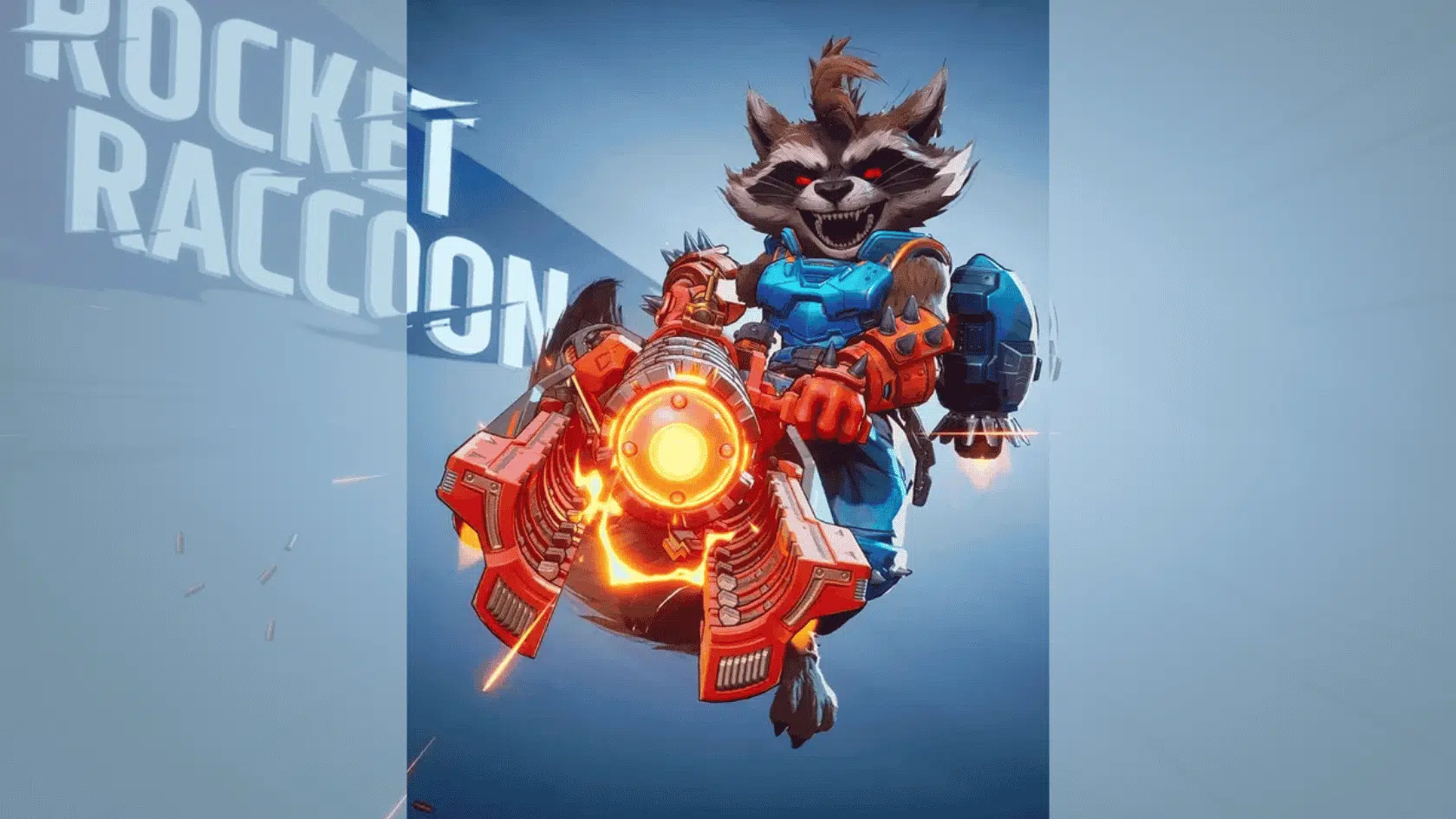 a marvel rivals character character rocket raccoon image on a blurred background presentation