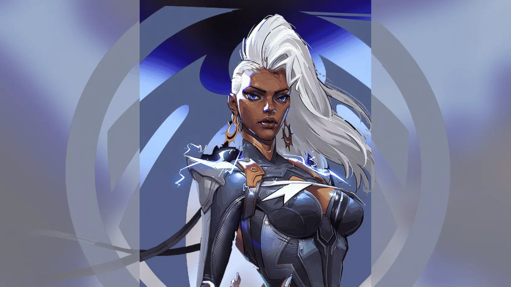 a marvel rivals character character storm image on a blurred background presentation