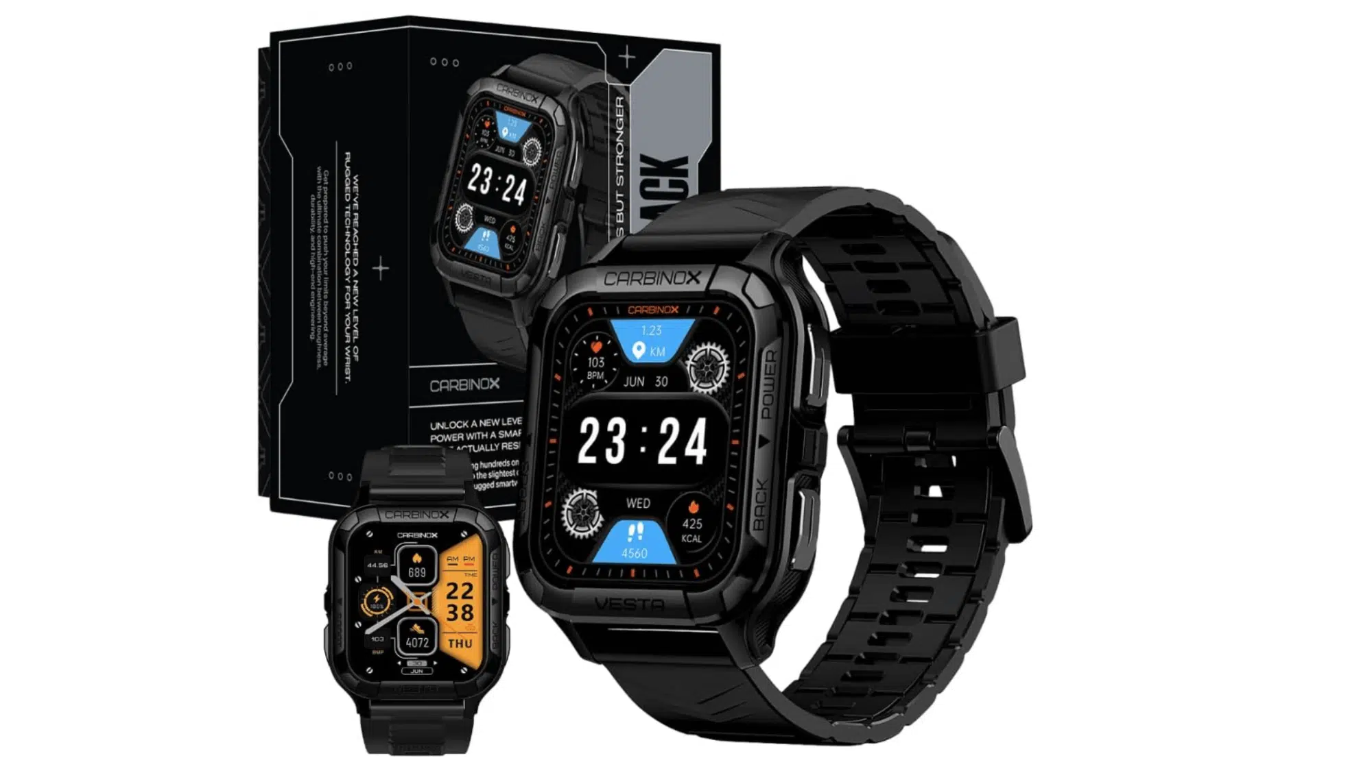 carbinox-vesta-smartwatch-with-black-and-silver-design-on-dark-background