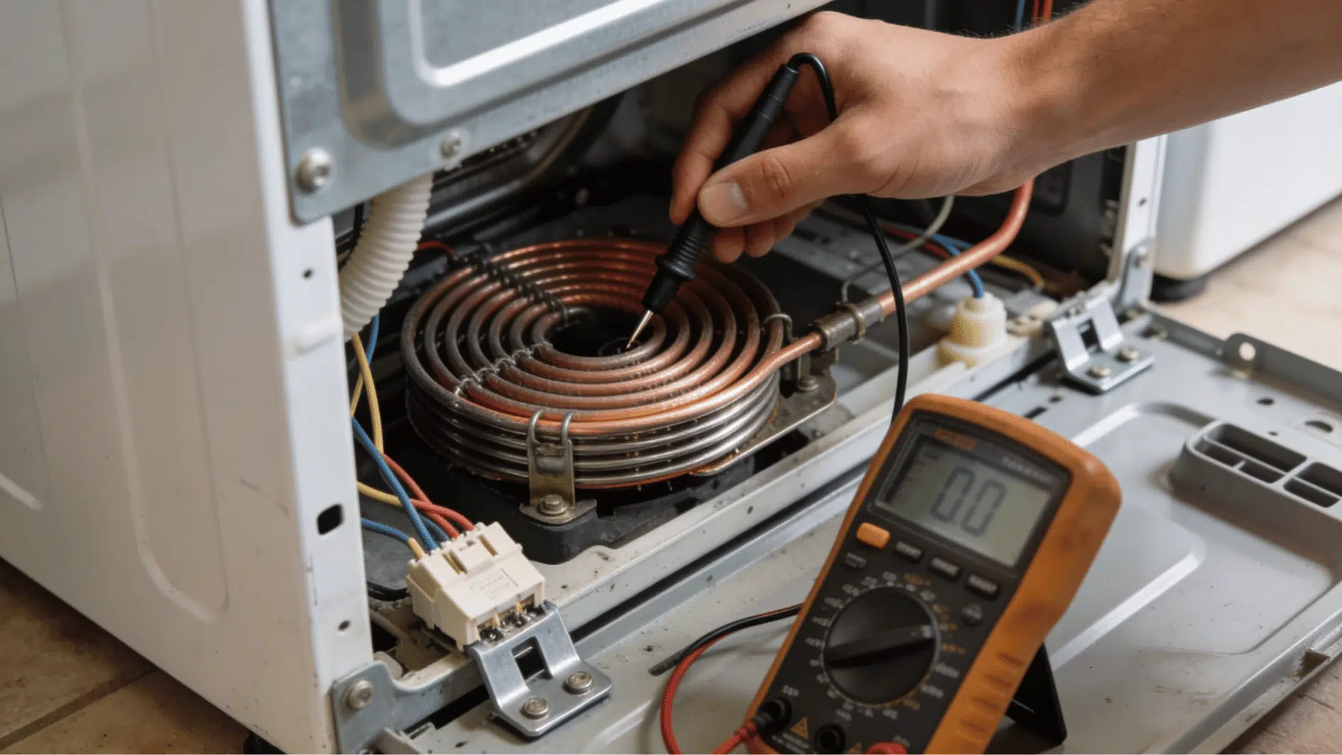 checking dryer heating element coil with multimeter for samsung dryer repair