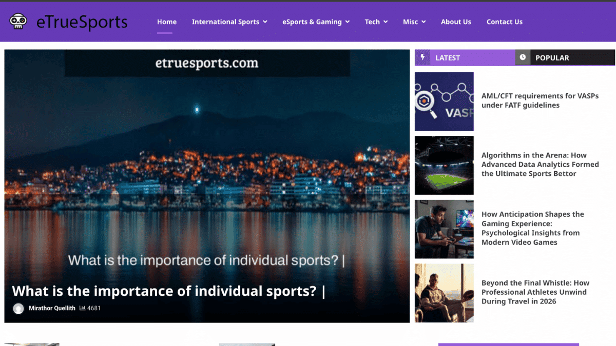 etruesports homepage screenshot showing gaming news updates esports sections and latest content for players