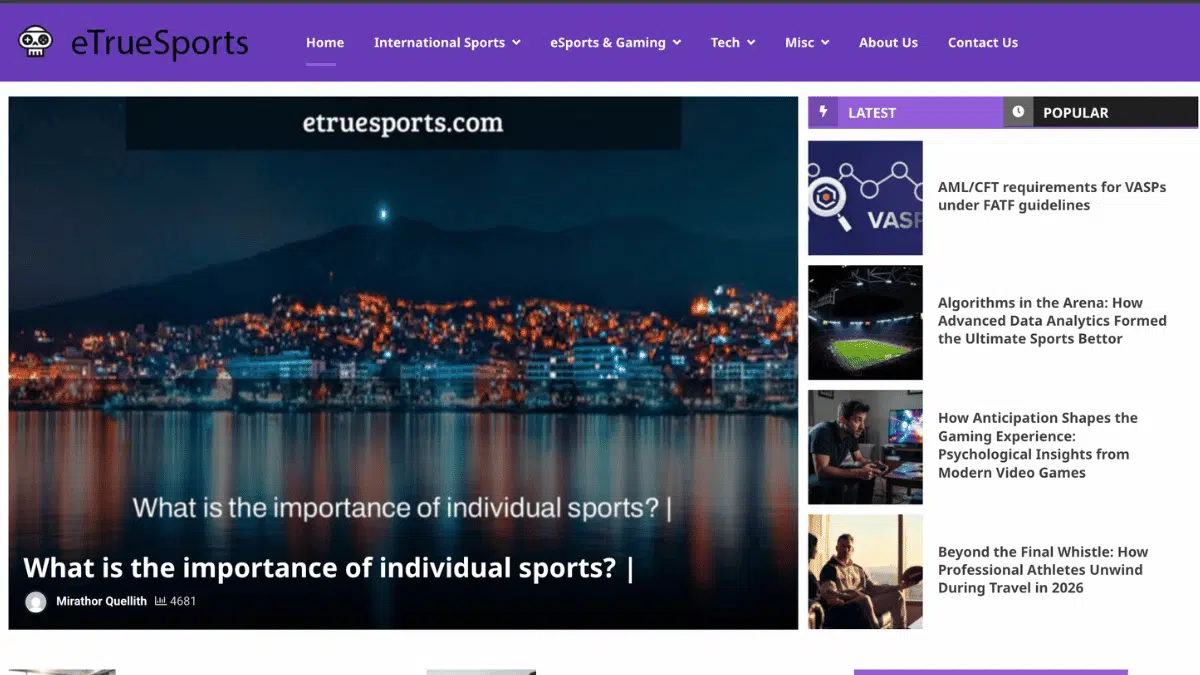 etruesports homepage screenshot showing gaming news updates esports sections and latest content for players