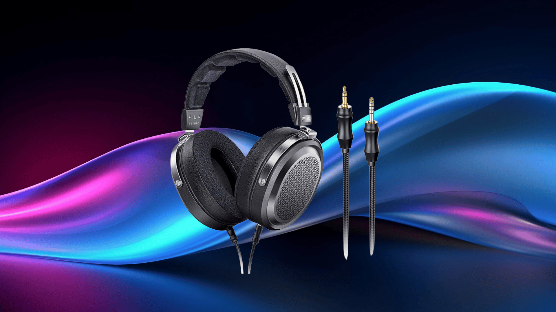 fiio ft1 pro headphones with detachable cables displayed on a colorful background for audio review and performance testing