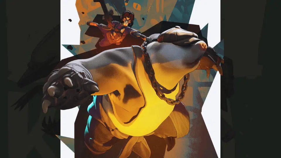 mo and krill characters from video game deadlock shown in running pose on dark blurred background