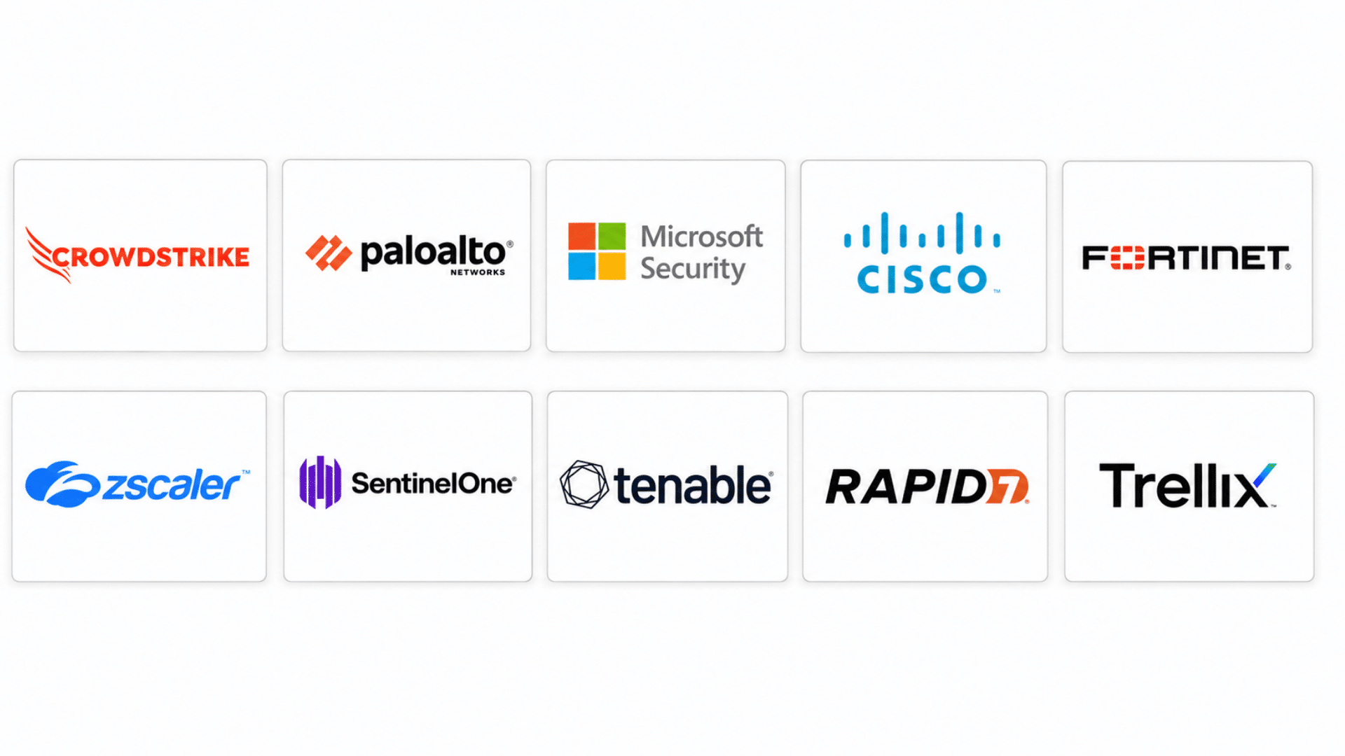 top cybersecurity companies logos displayed in a grid layout with boxed cards