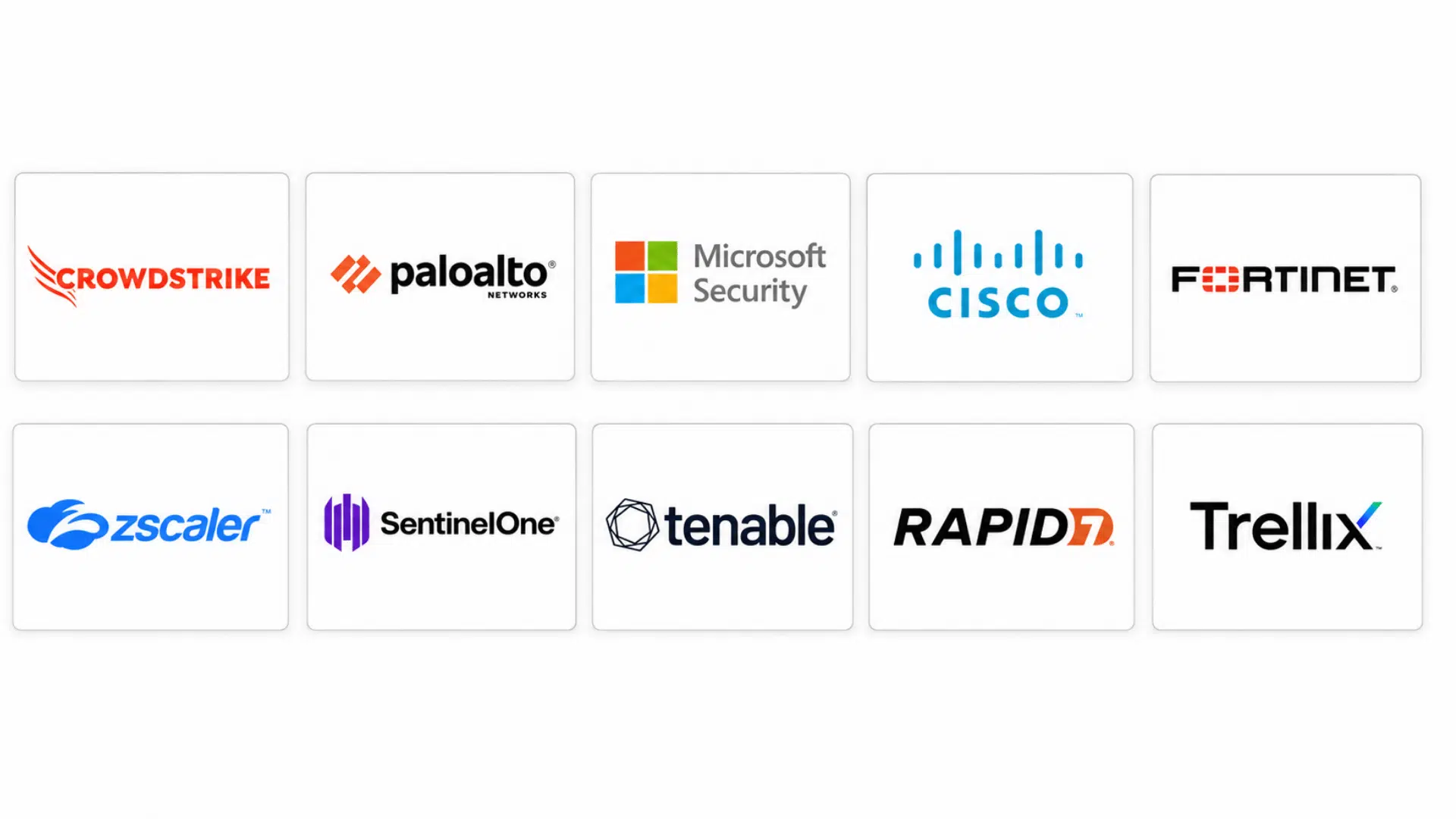 top cybersecurity companies logos displayed in a grid layout with boxed cards