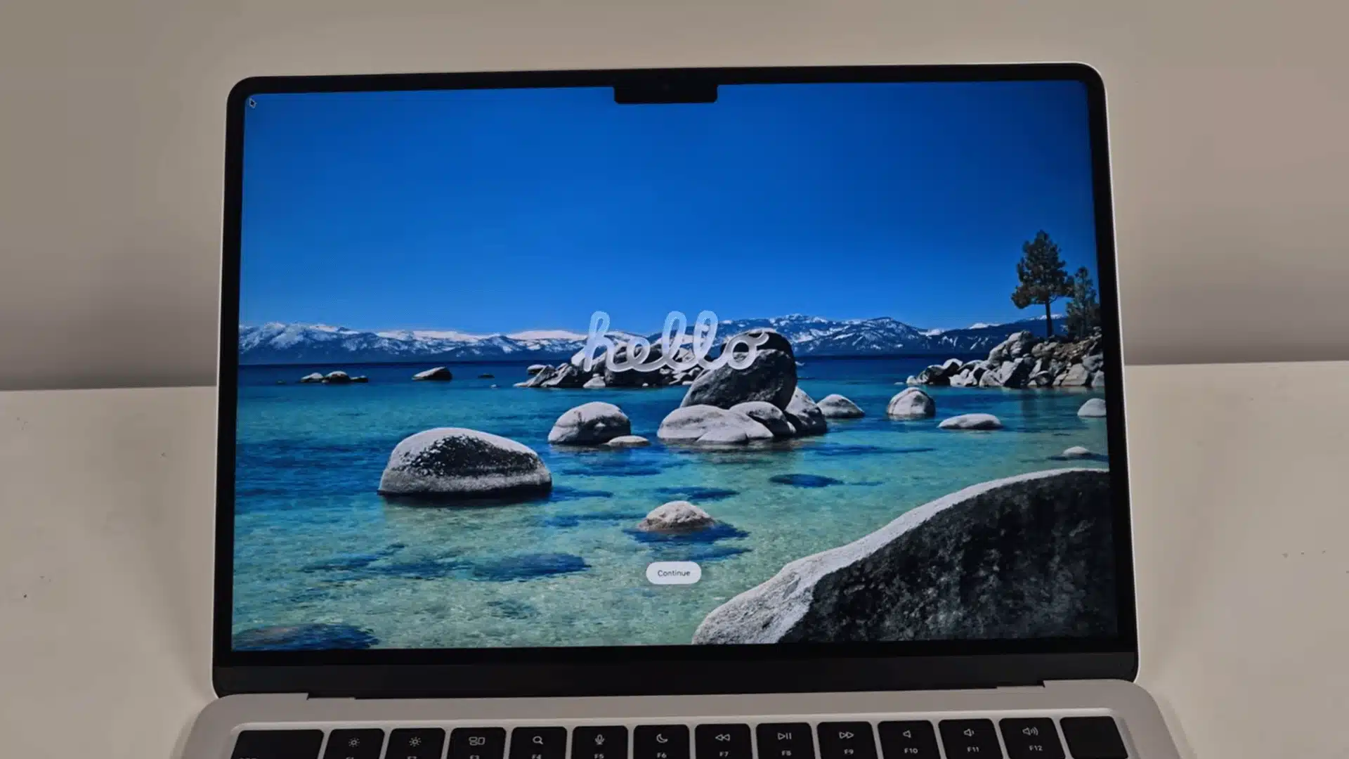 MacBook Air showing the Hello Setup Assistant screen after a successful factory reset