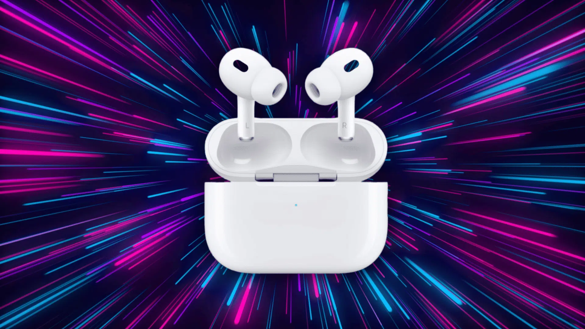 an apple airpods pro third generation model displayed together on a neon background