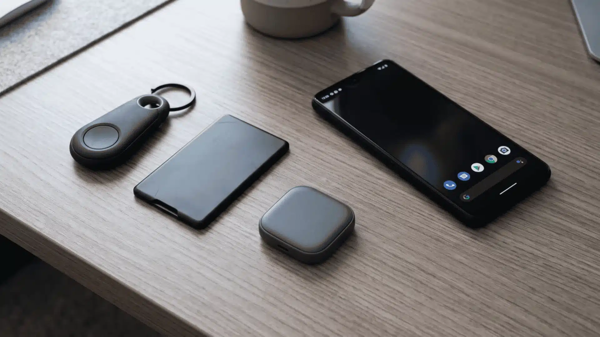 Android-compatible tracker devices including keychain, card, and compact tracking options.
