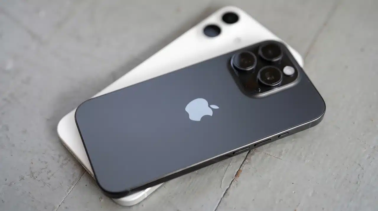 Two iPhones stacked showing rear camera lens layout and design