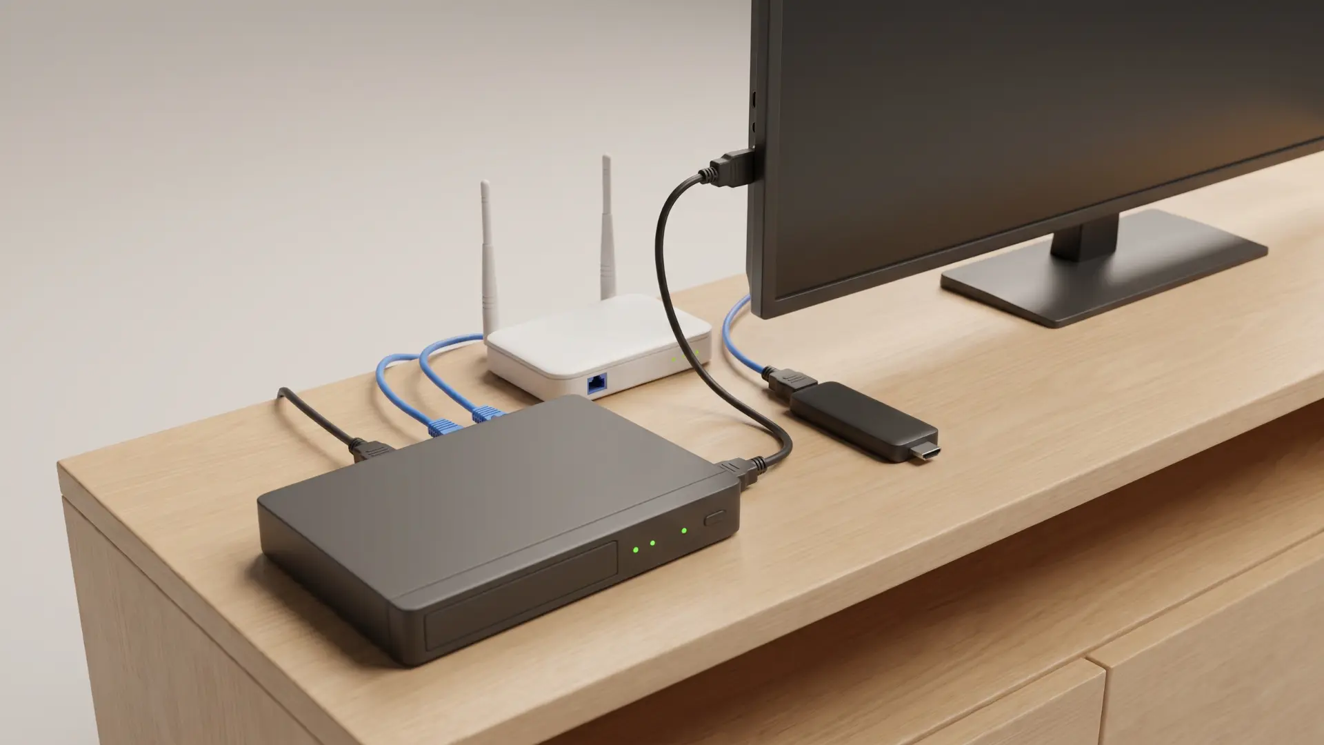 DVR connected to a home router and television device on a local network