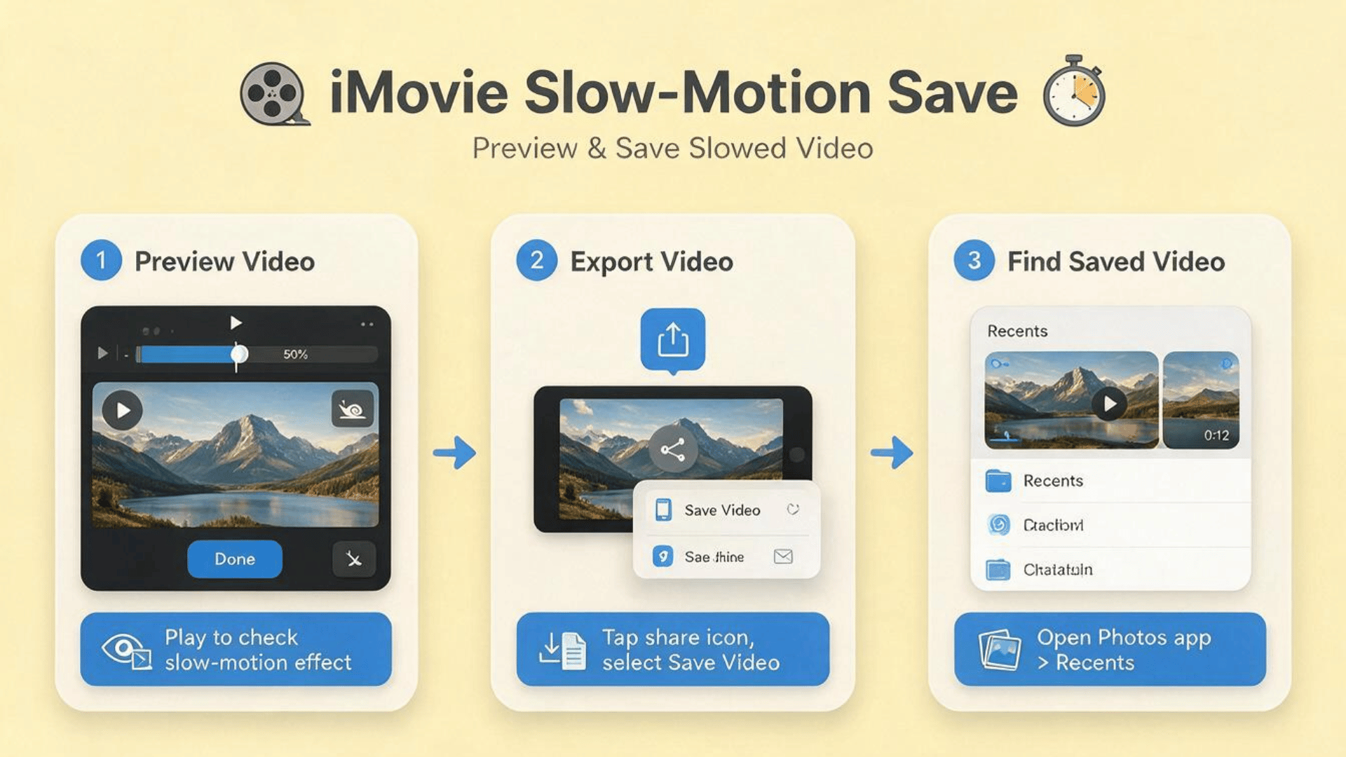 imovie preview export and save steps for a slowed video on iphone