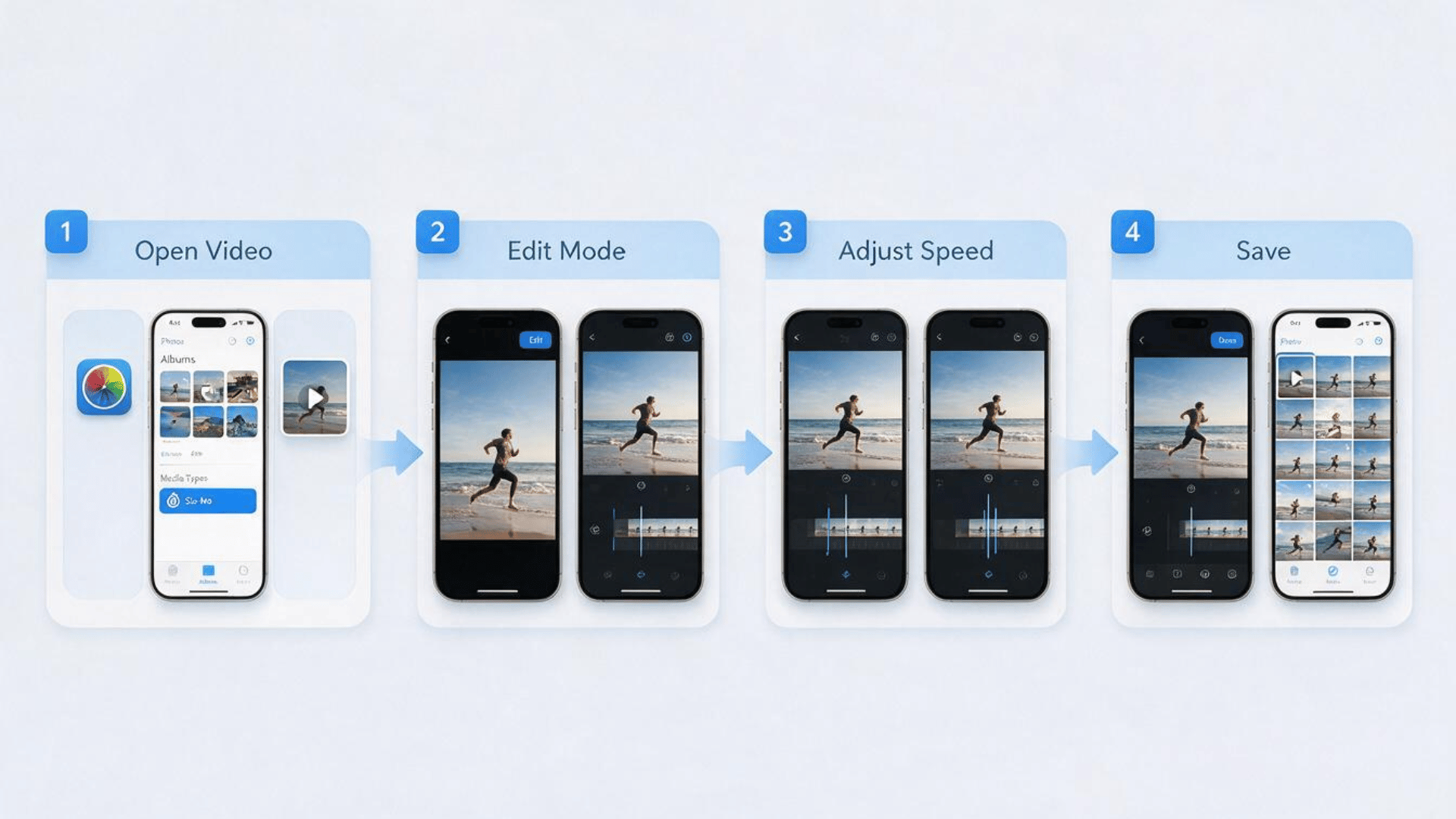 iphone photos app steps to edit and adjust video speed for slow motion effect
