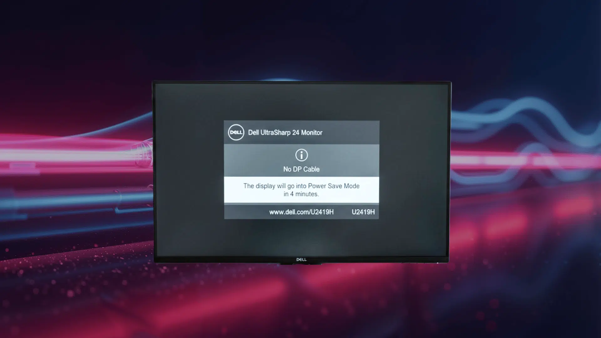monitor displaying no dp signal from your device message on a black screen beside a connected desktop computer