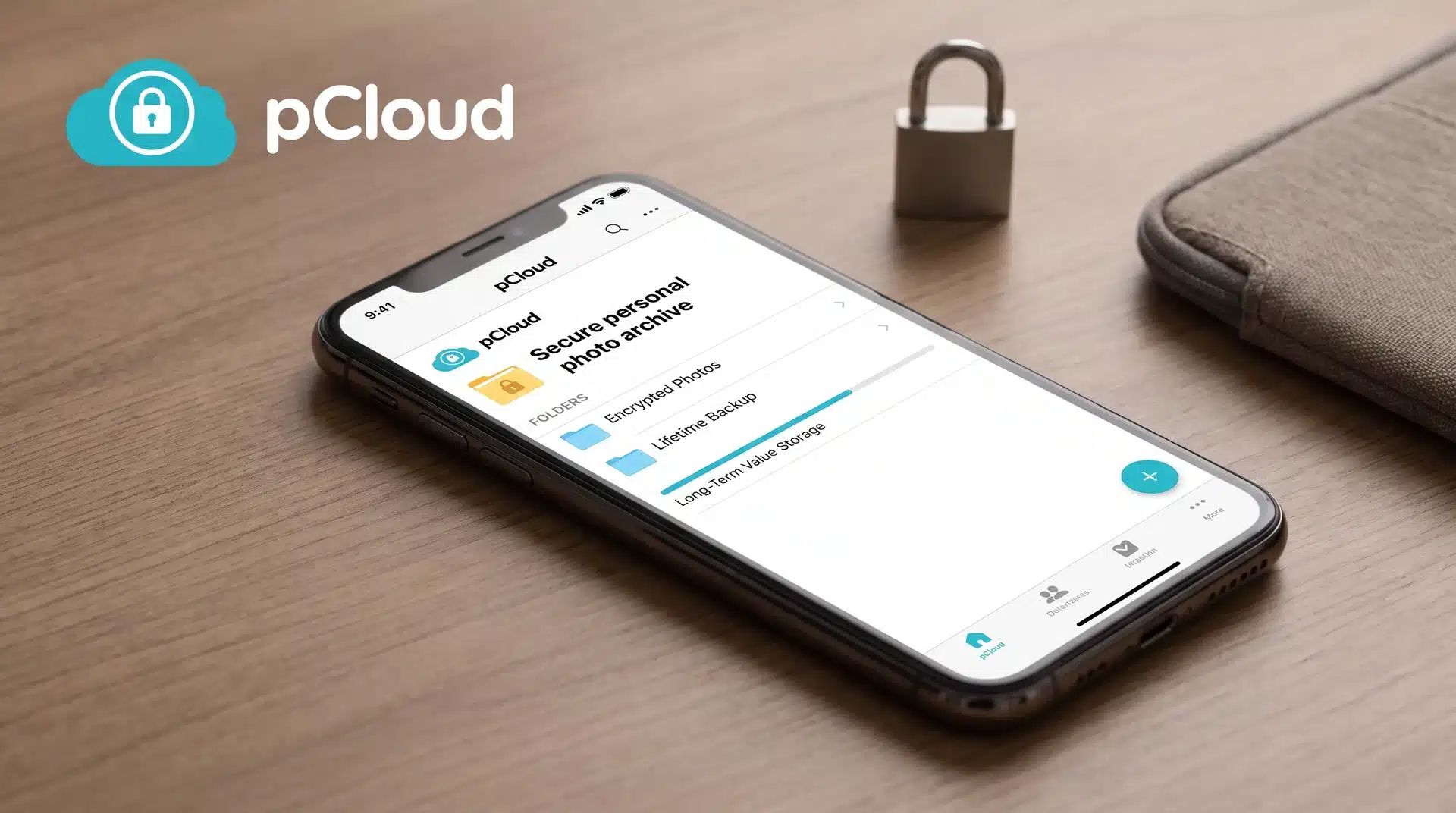 Smartphone showing pCloud storage app for secure photo backup and cloud storage
