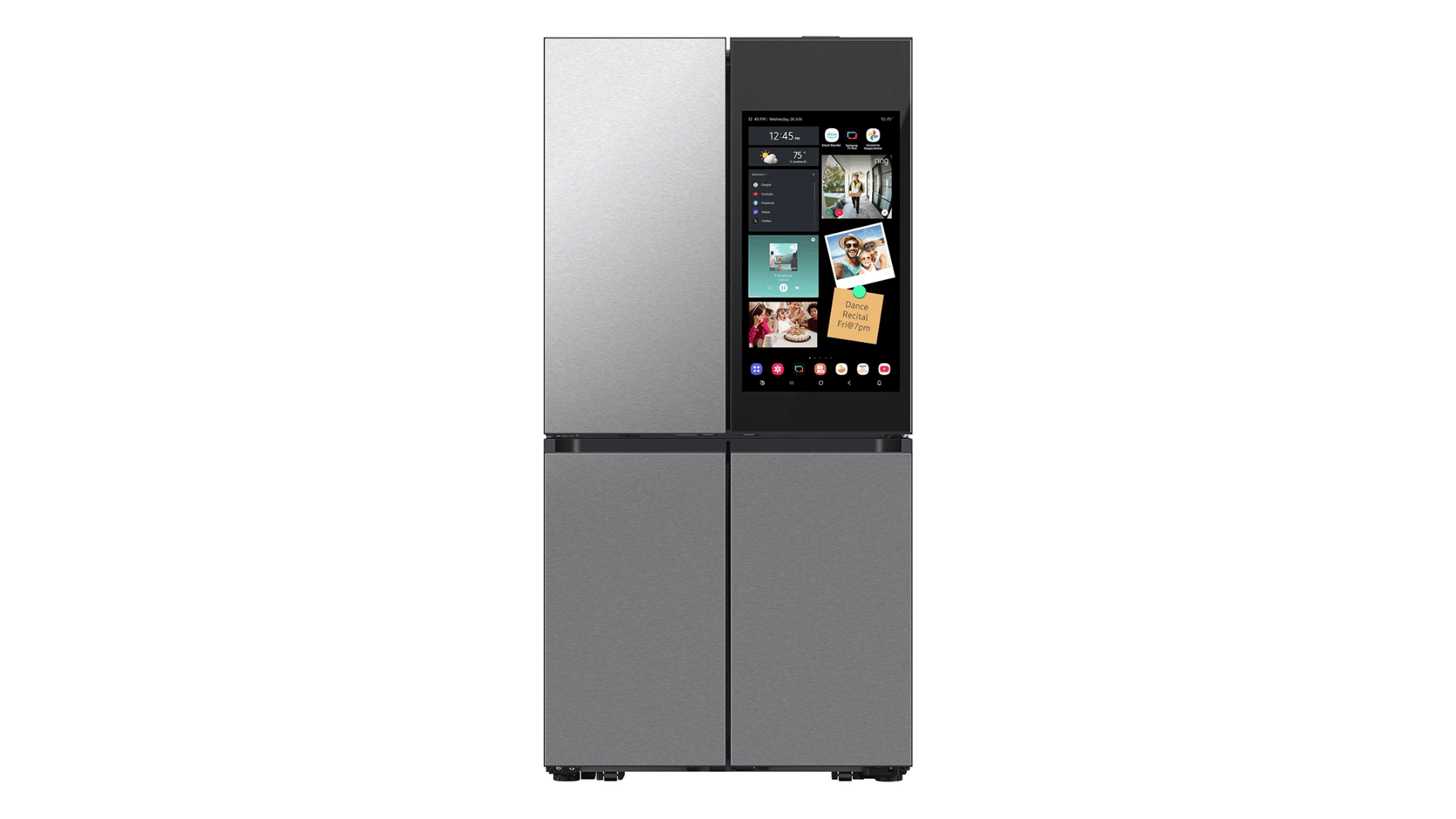 samsung bespoke freezer refrigerator exterior view with four door steel body and glass panal design