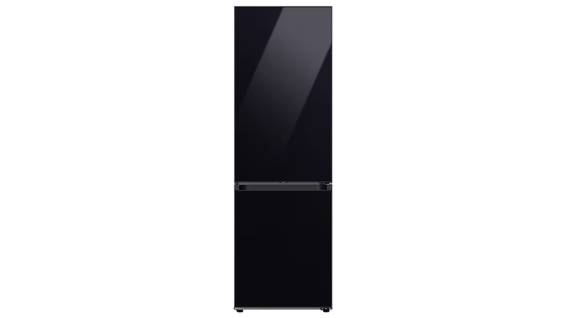 samsung bottom freezer refrigerator exterior view with two doors and black stainless steel body
