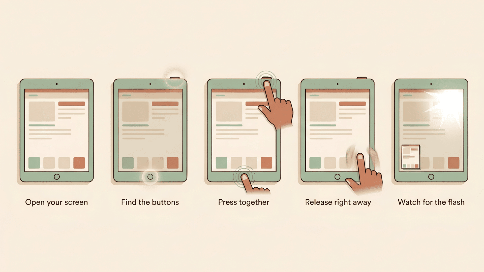 screenshot guide for older ipads showing the top button and home button pressed together to capture the screen