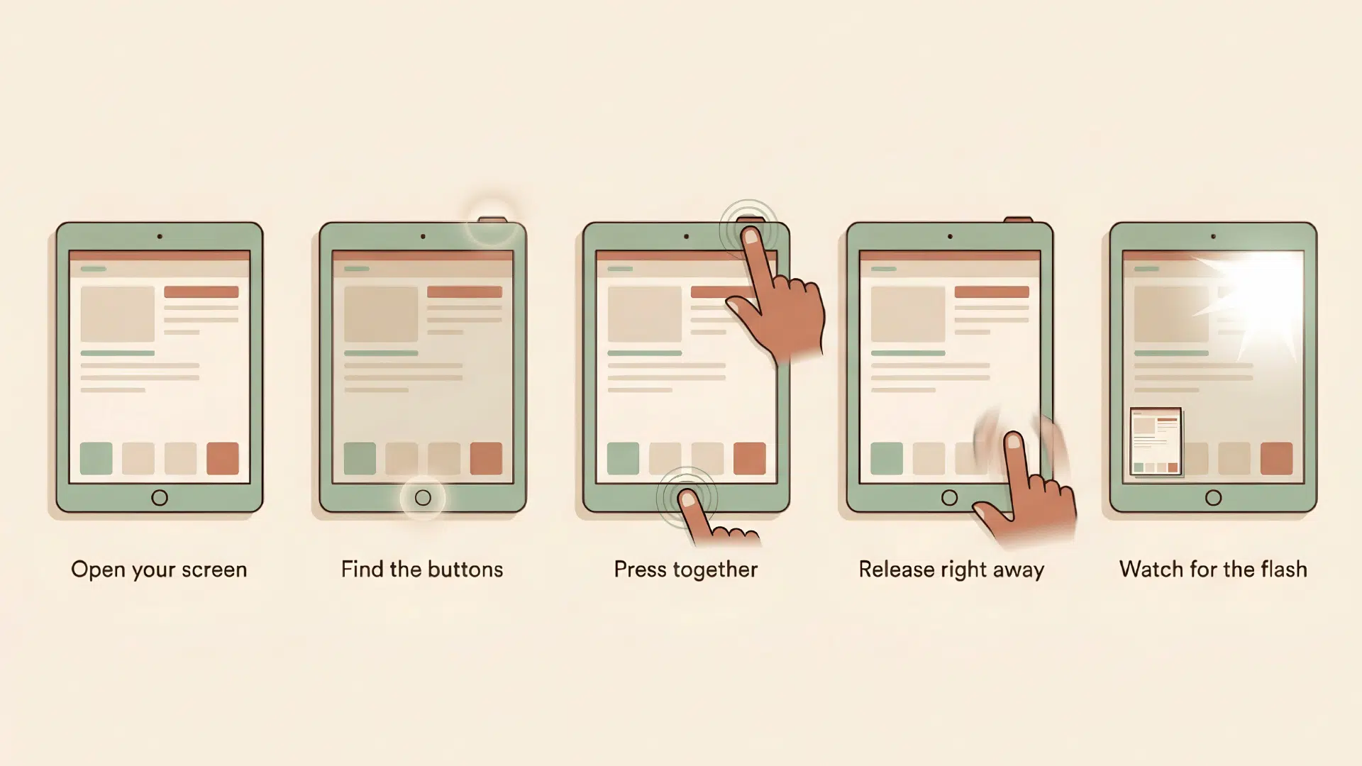 screenshot guide for older ipads showing the top button and home button pressed together to capture the screen