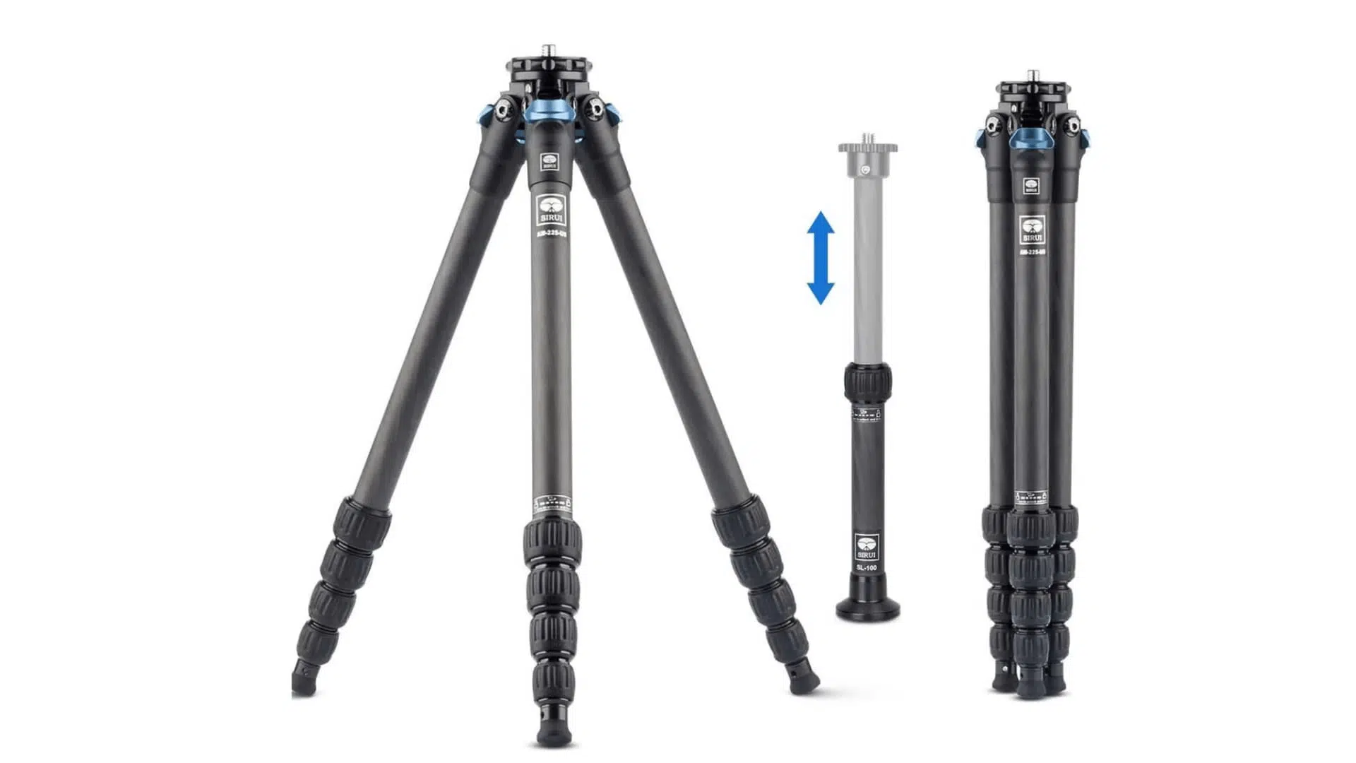 sirui am-225 carbon fiber travel tripod with lightweight black carbon fiber legs and compact design for travel photography