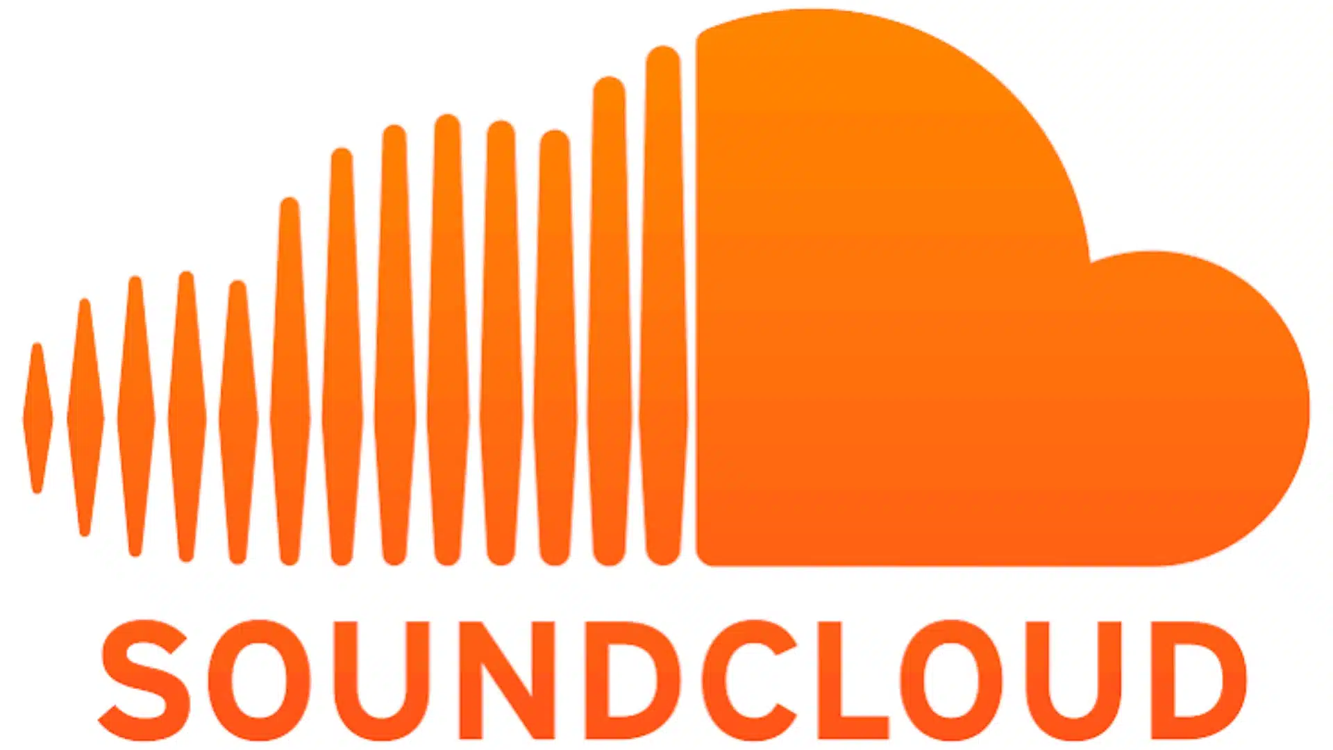 SoundCloud logo with orange waveform icon and bold text on a white background.