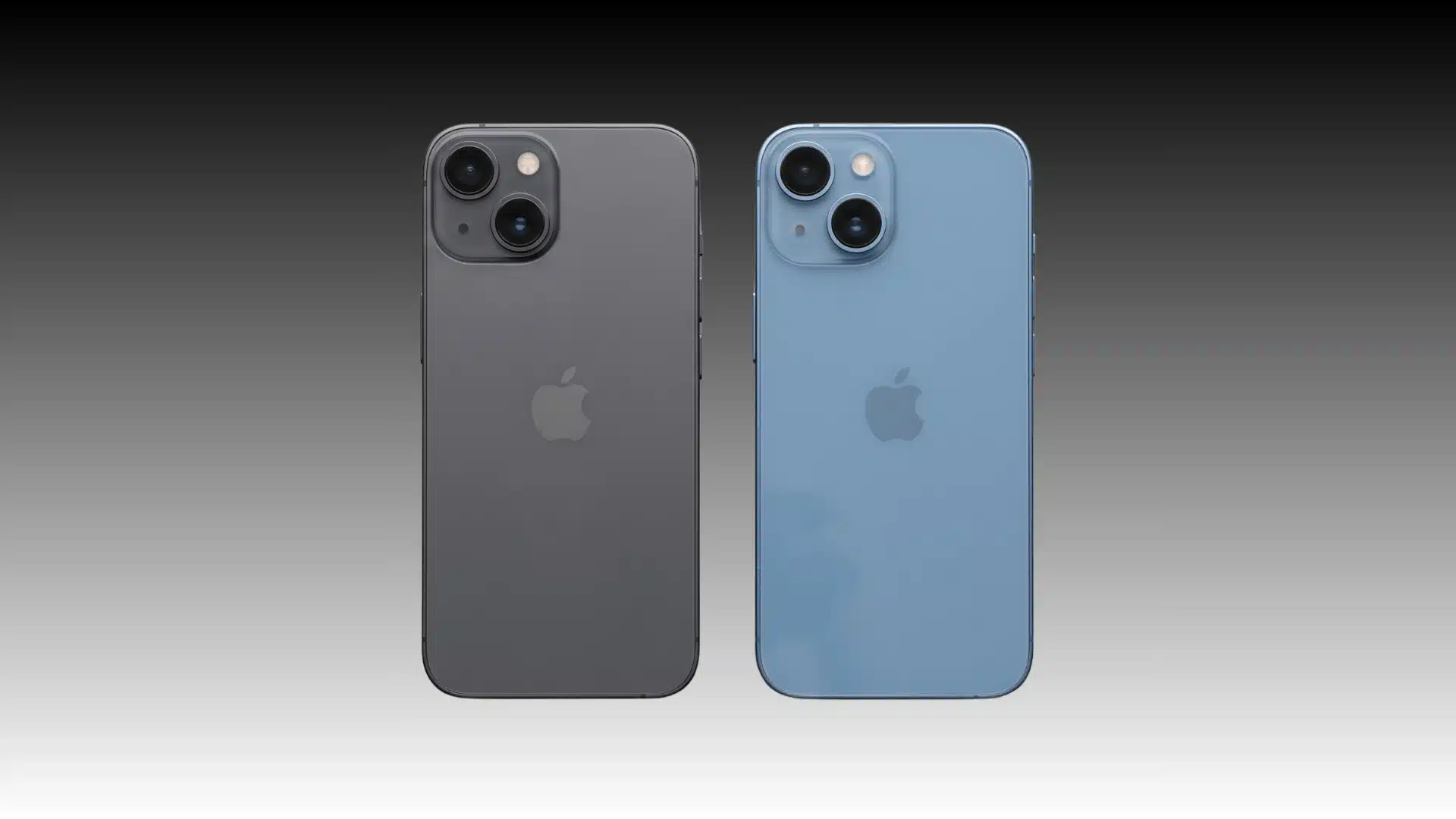 Two smartphones shown from the back in gray and blue colors.