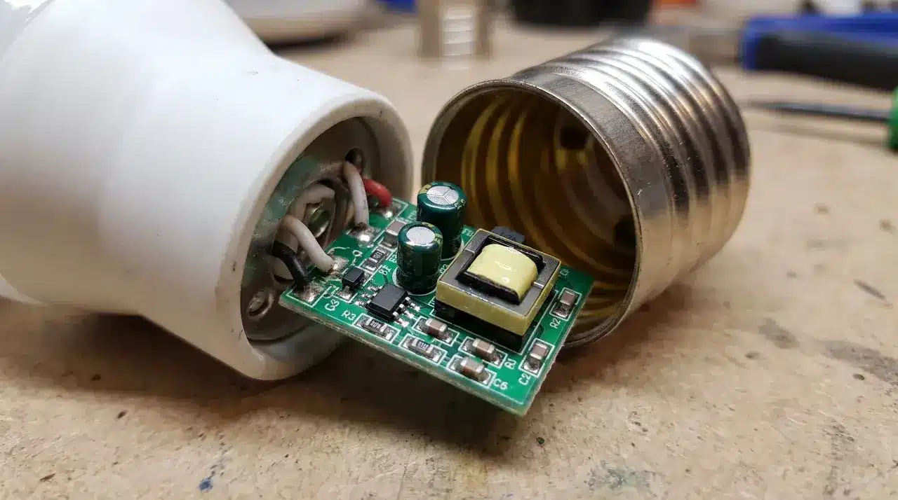 LED bulb base removed showing internal driver component
