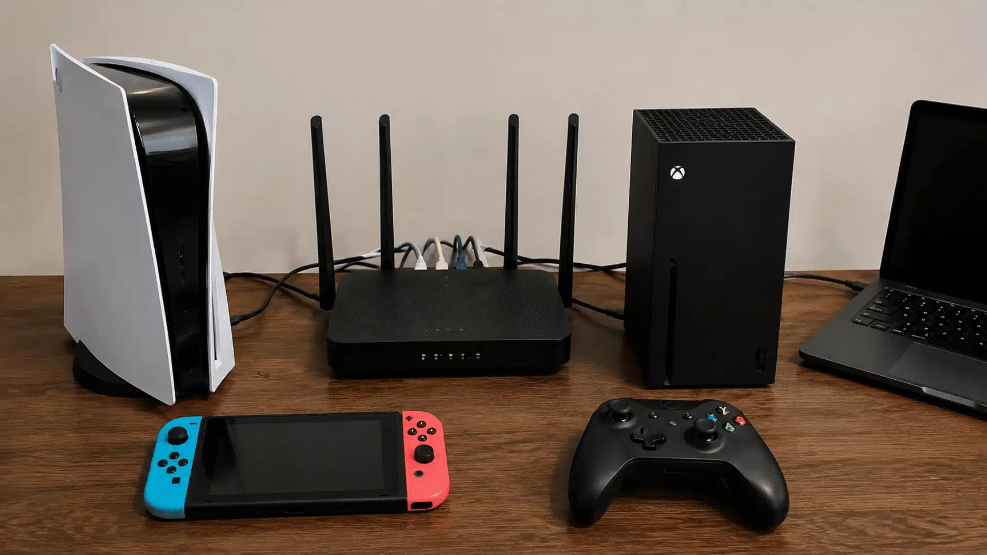 Gaming devices connected to a router for online network connections