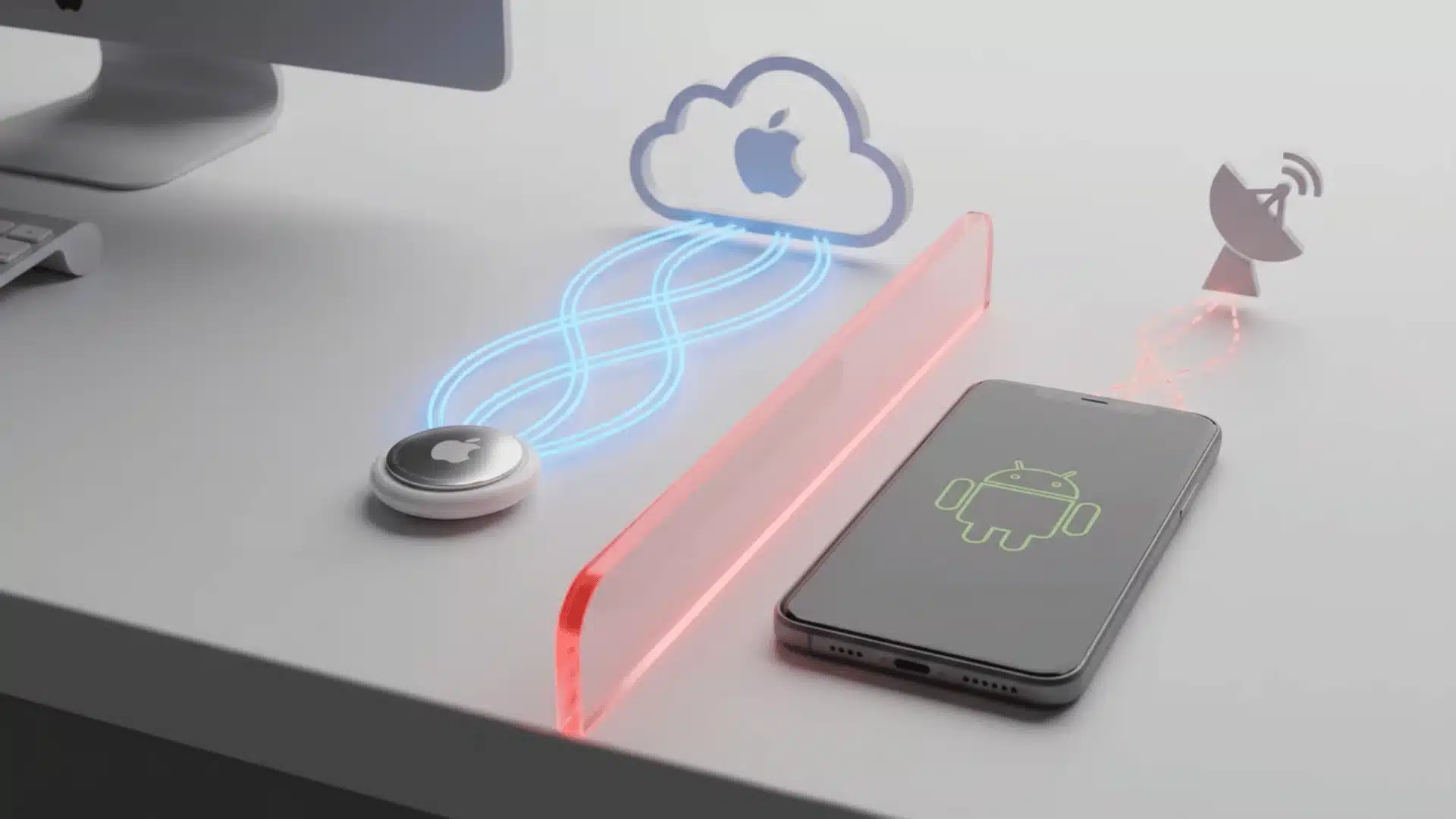 Tracker device and Android phone shown with separate connection systems.