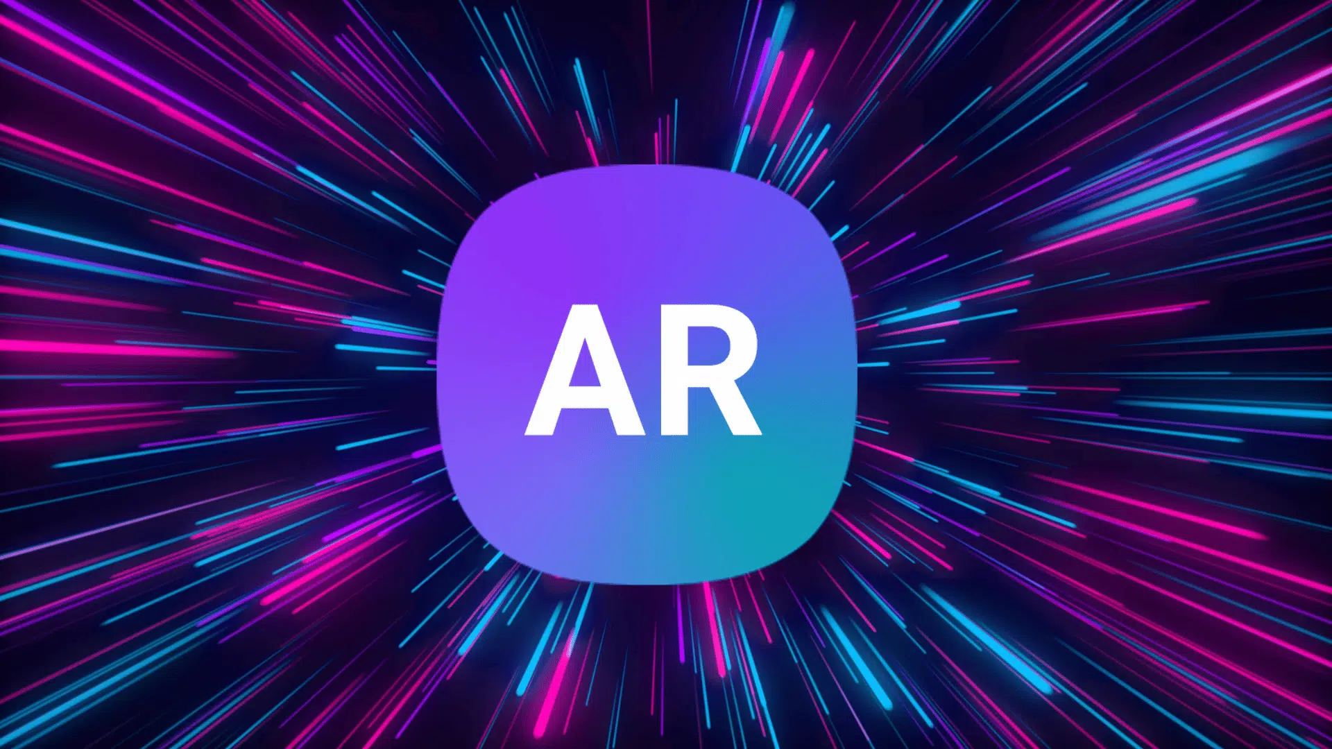 ar app icon with a purple and blue gradient surrounded by glowing pink and blue light streaks on a dark background
