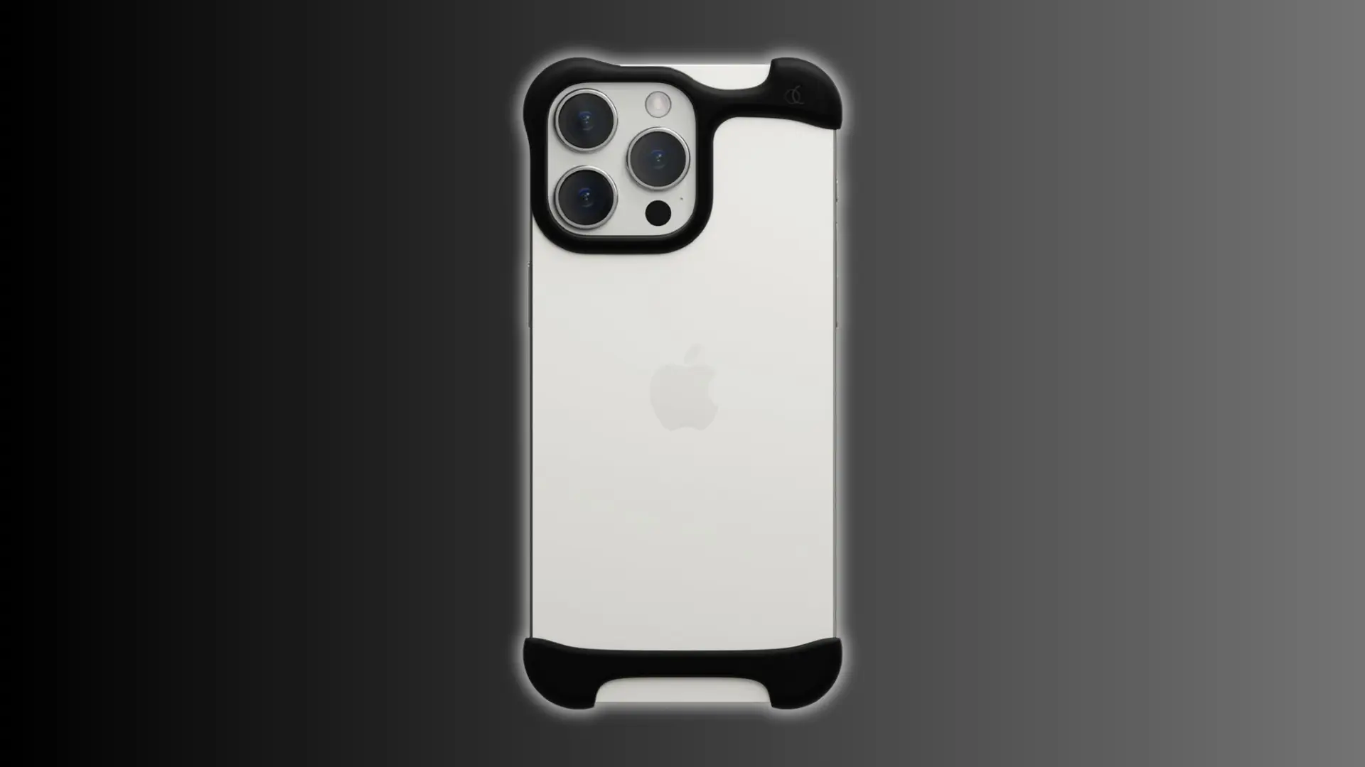 White and black iPhone 15 Pro case with protective bumper edges