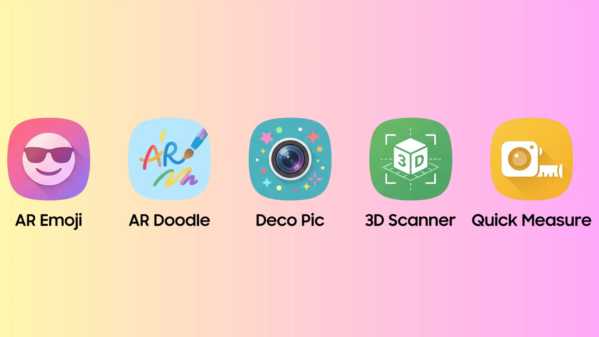 collage of official samsung icons for ar emoji ar doodle deco pic 3d scanner and quick measure features