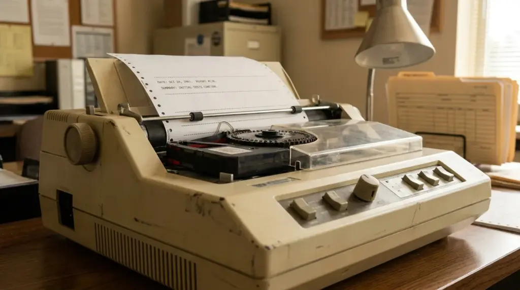 daisy wheel printer types vintage daisy wheel printer with paper in office workspace showing classic typing machine