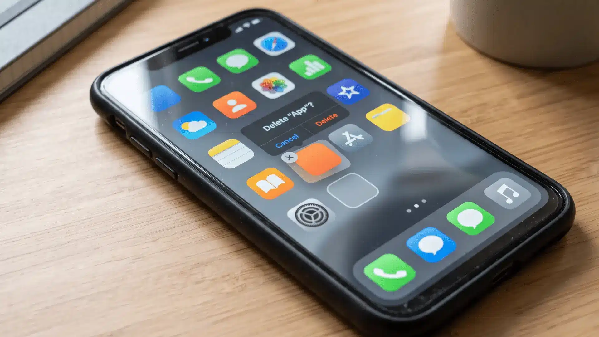 Smartphone screen showing a generic unlabeled app being deleted from the home screen.